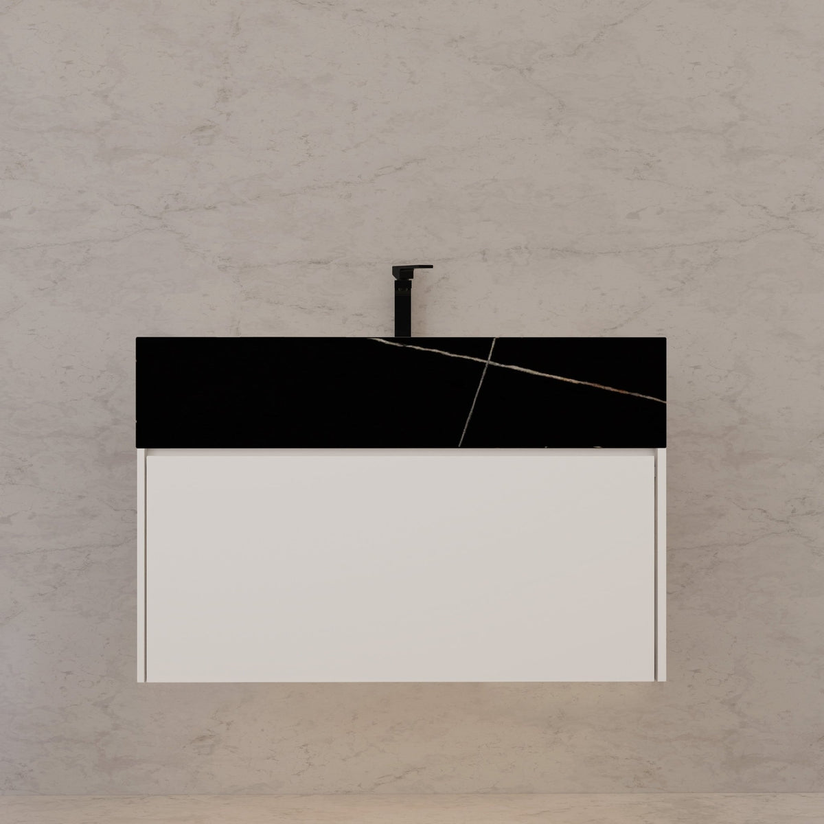 32"/ 36"/40" White Single Sink Floating Bathroom Vanity with Sintered Stone Top -VanityBlack Marquina Gold Veins