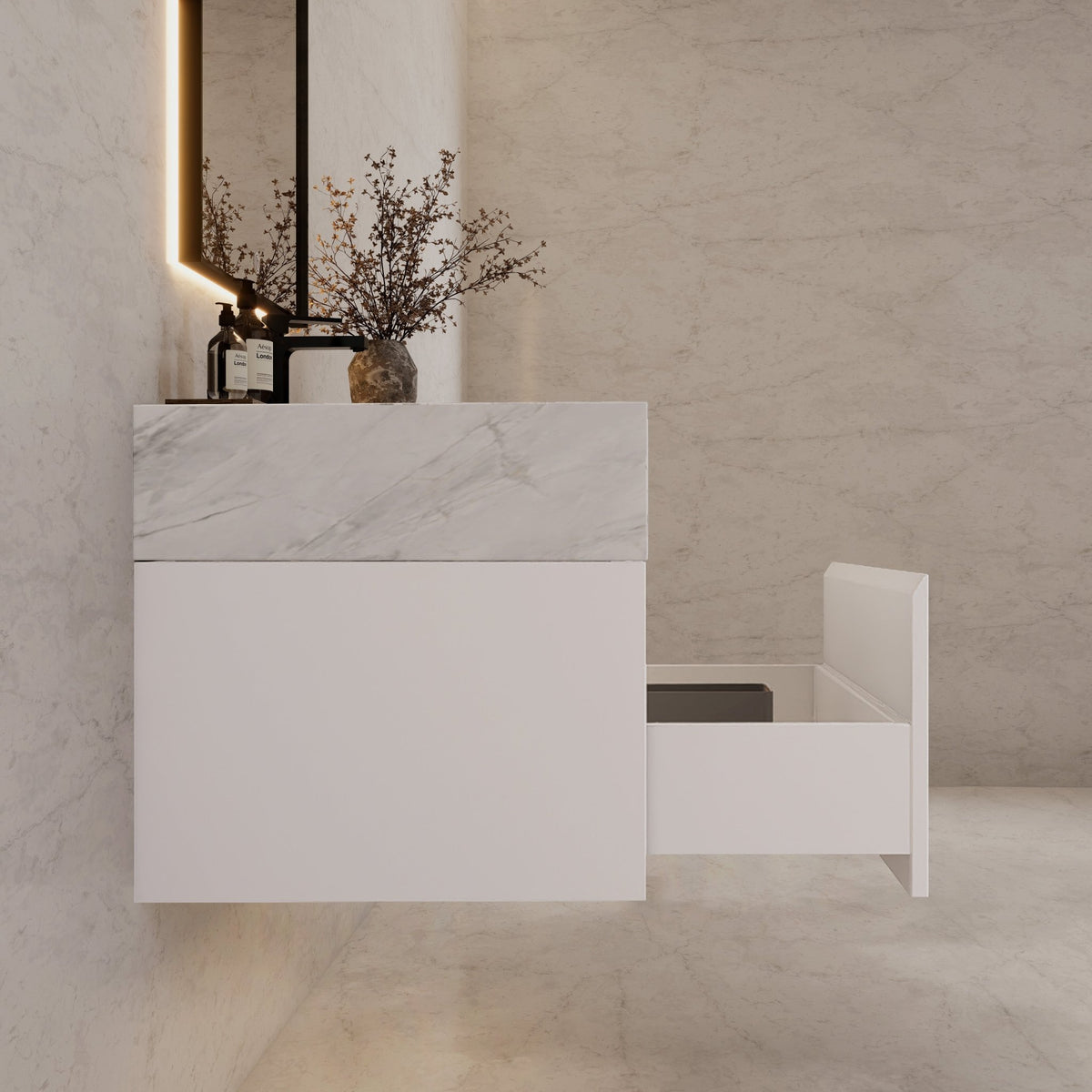 32"/ 36"/40" White Single Sink Floating Bathroom Vanity with Sintered Stone Top -VanityIce Grey