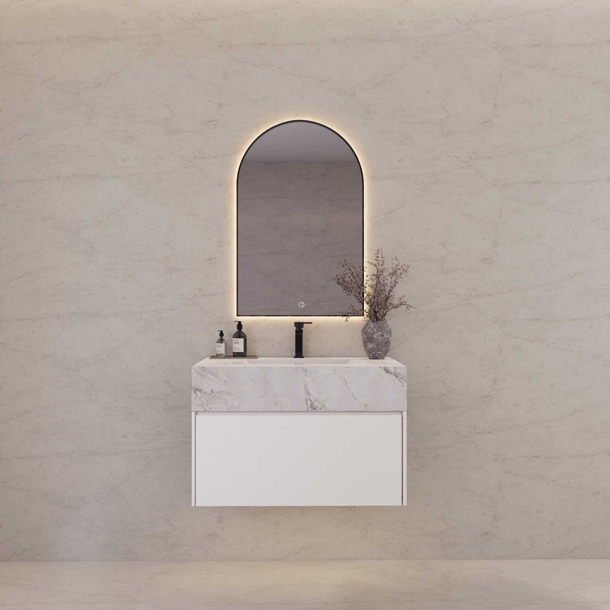 32"/ 36"/40" White Single Sink Floating Bathroom Vanity with Sintered Stone Top -VanityIce Grey