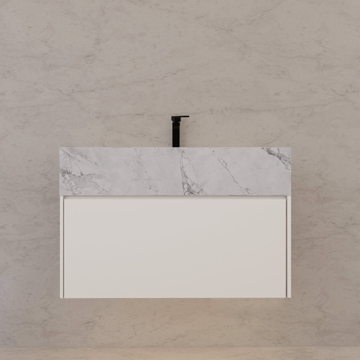 32"/ 36"/40" White Single Sink Floating Bathroom Vanity with Sintered Stone Top -VanityIce Grey