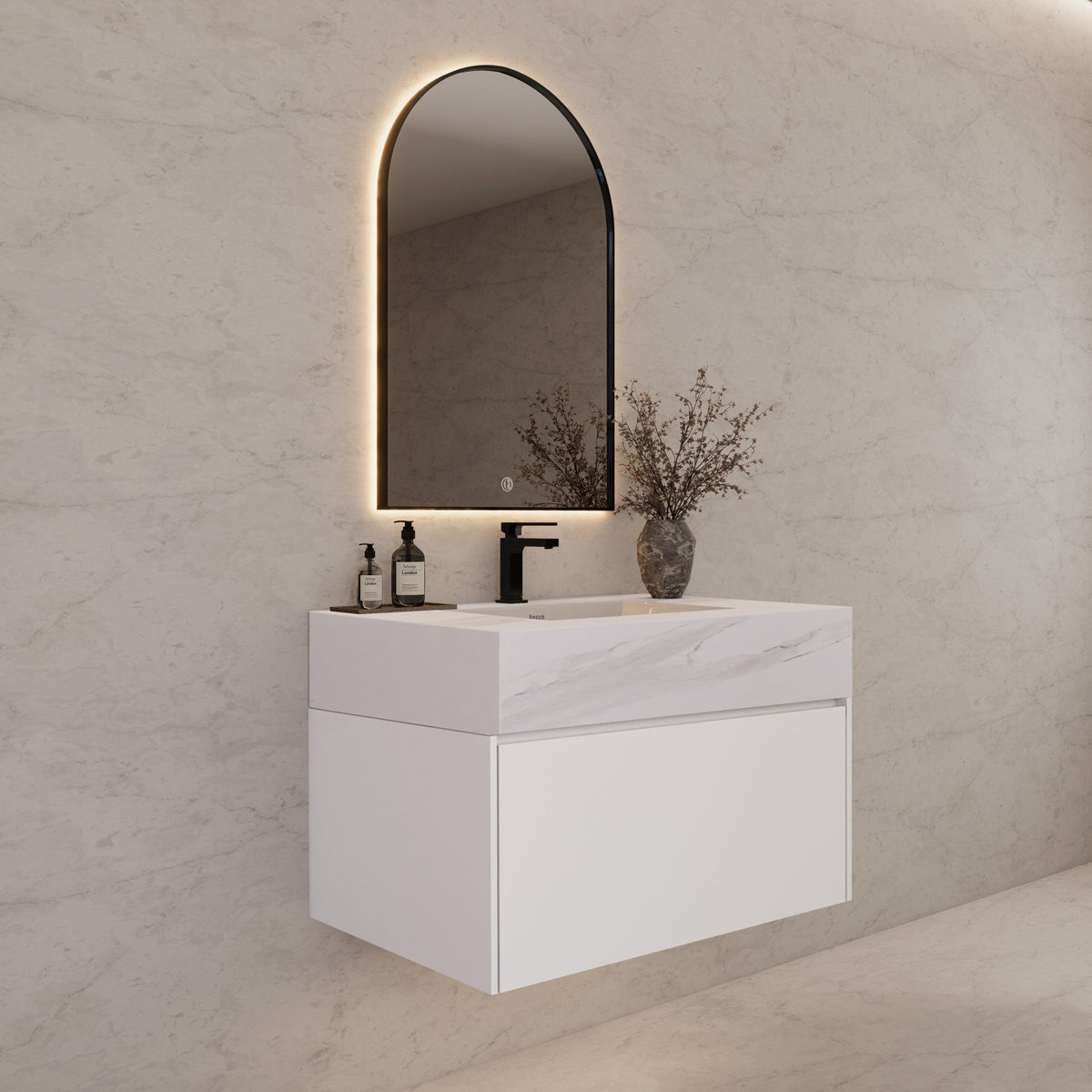 32"/ 36"/40" White Single Sink Floating Bathroom Vanity with Sintered Stone Top -VanityWhite Carrara