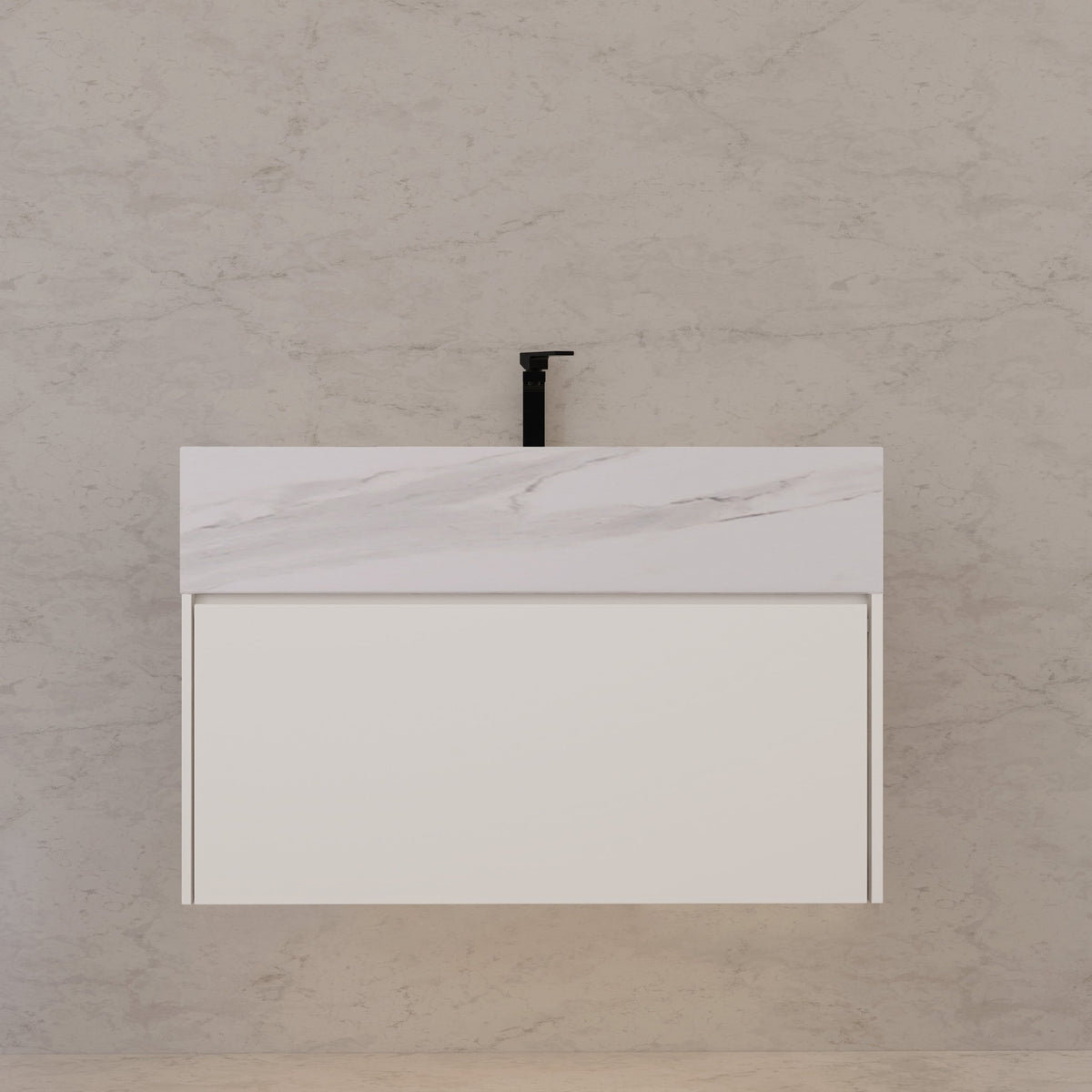32"/ 36"/40" White Single Sink Floating Bathroom Vanity with Sintered Stone Top -VanityWhite Carrara