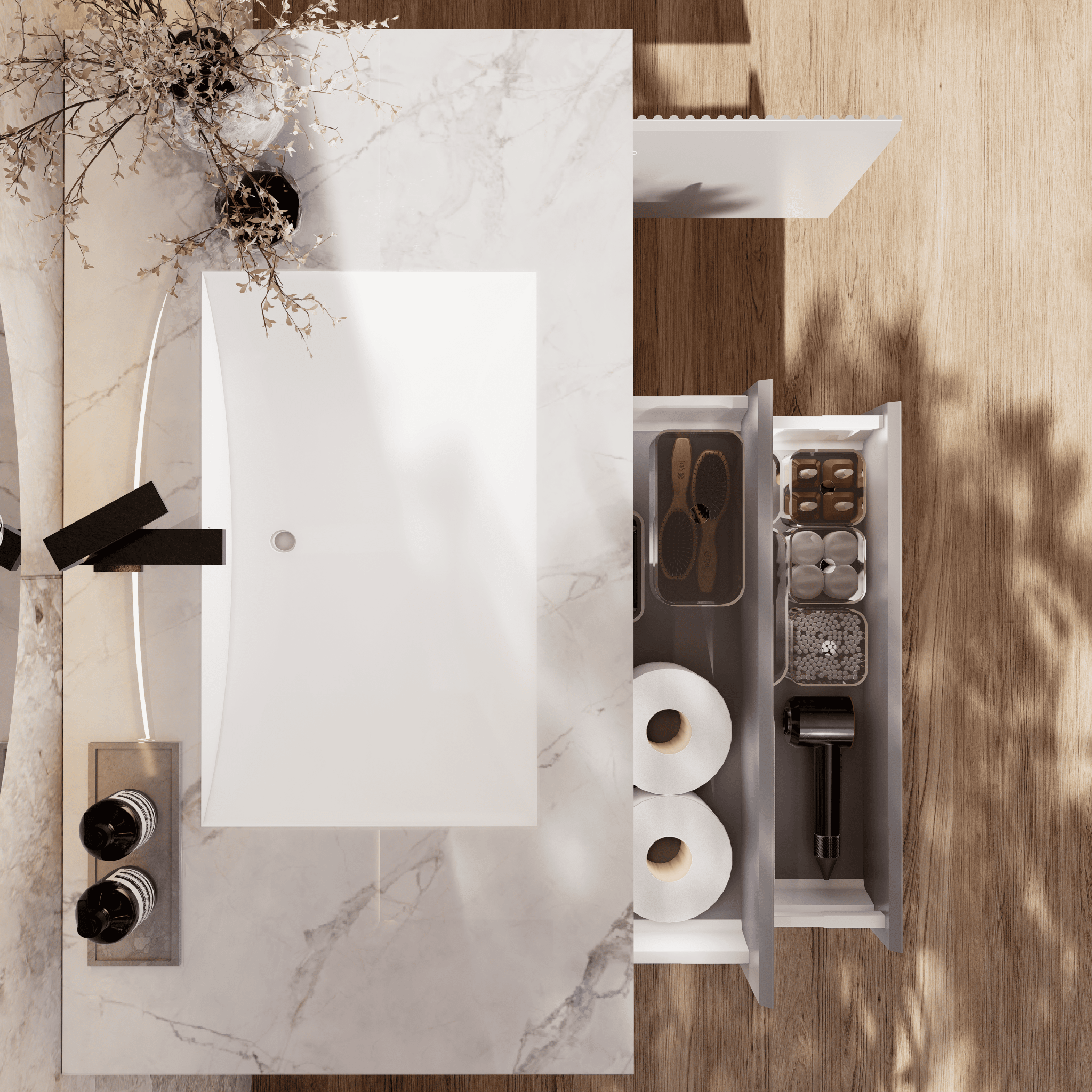 32", 40", 48" Light Grey Fluted Floating Vanity with Seamless Stone Sink - VanityIce Grey