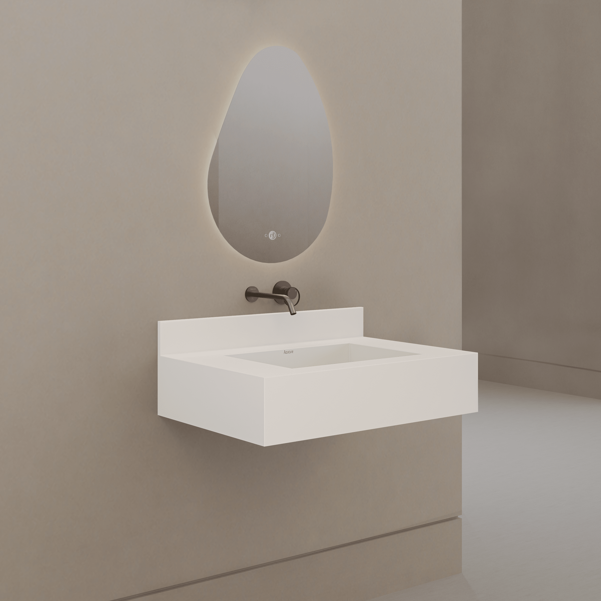 32" / 40" Monolithic Floating Vanity & Integrated Top | Glacier White Sintered Stone Single Sink with Hidden Drain -Vanity32"