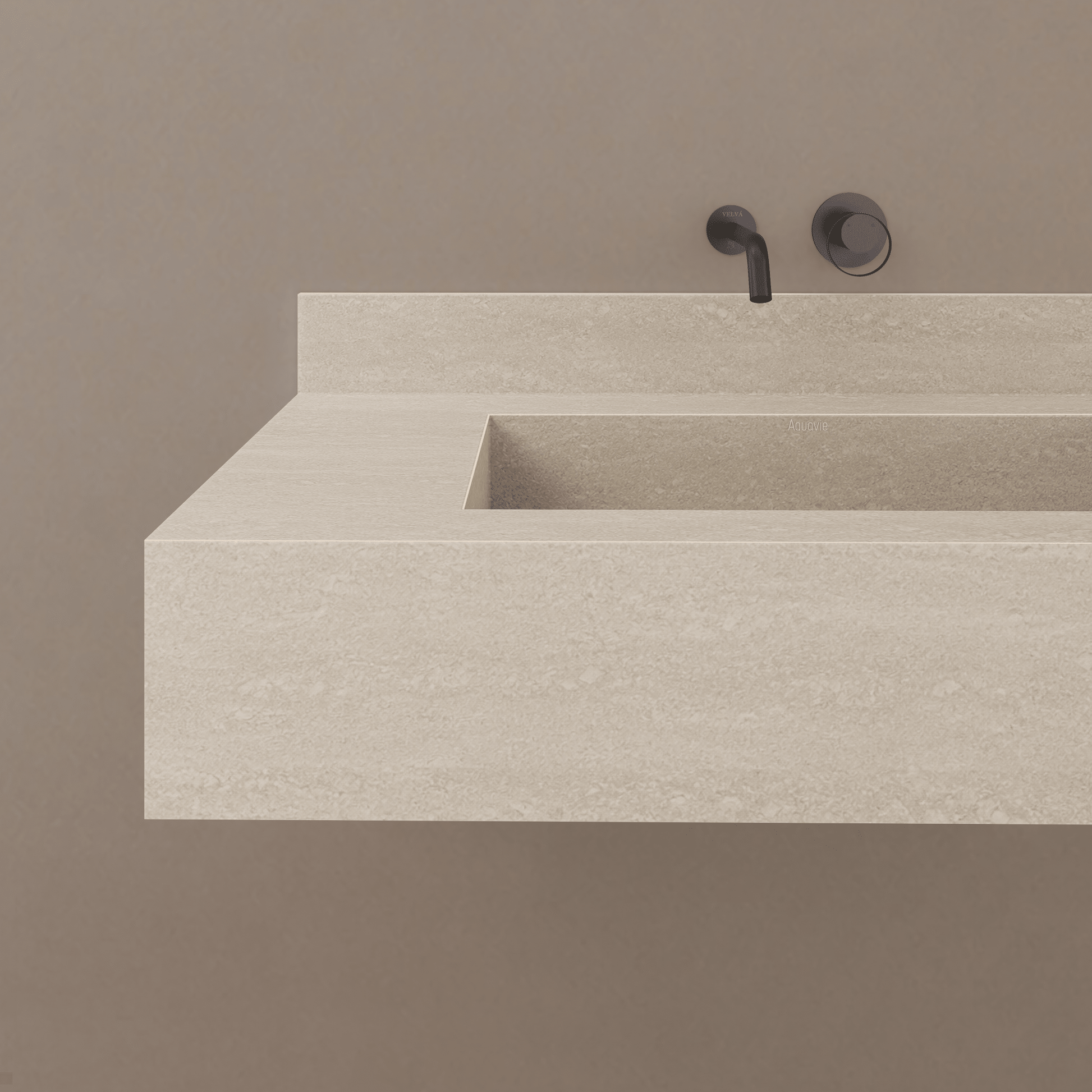 32" / 40" Monolithic Floating Vanity & Integrated Top | Ivory Sand Sintered Stone Single Sink with Hidden Drain -Vanity32"
