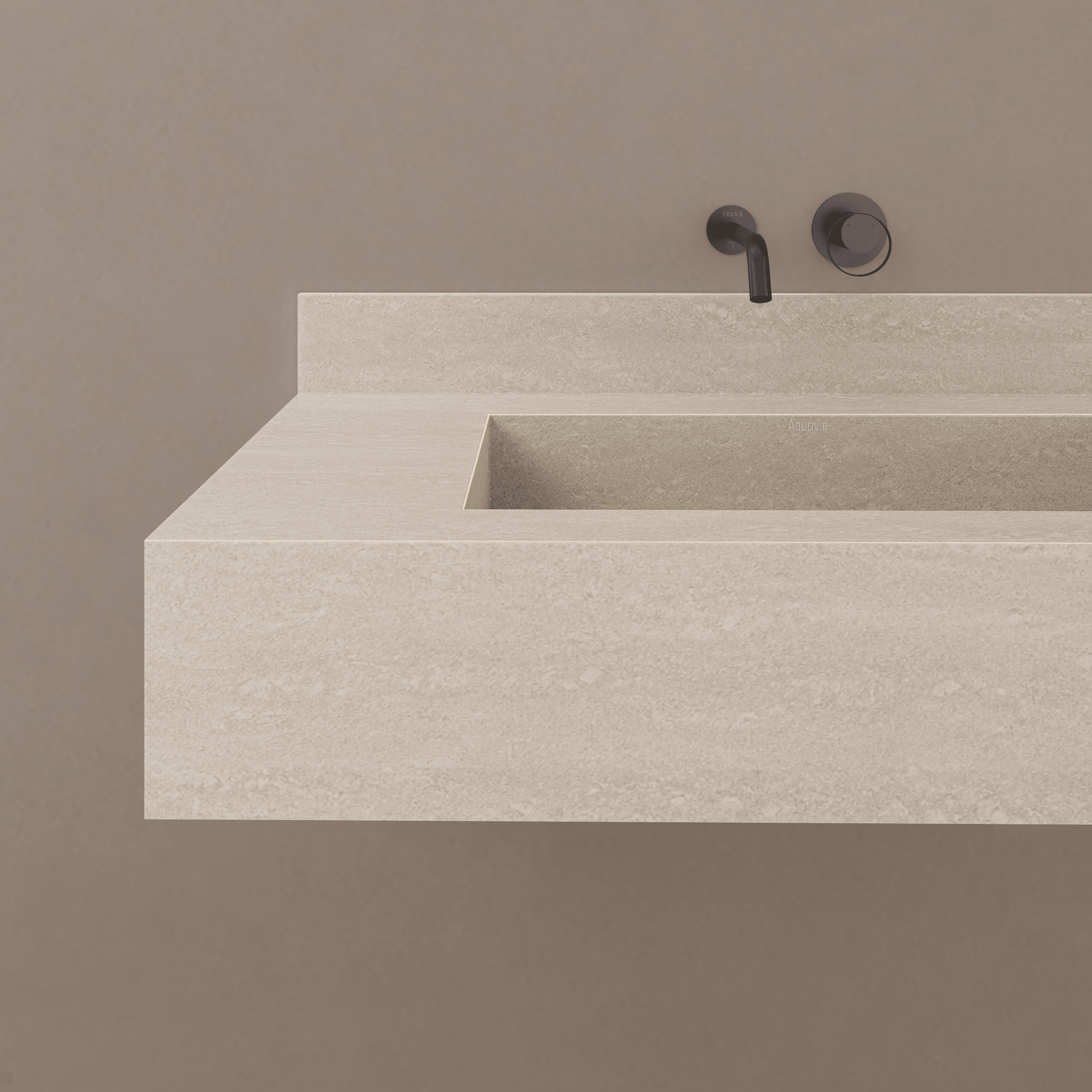 32" / 40" Monolithic Floating Vanity & Integrated Top | Ivory Sand Sintered Stone Single Sink with Hidden Drain -Vanity32"