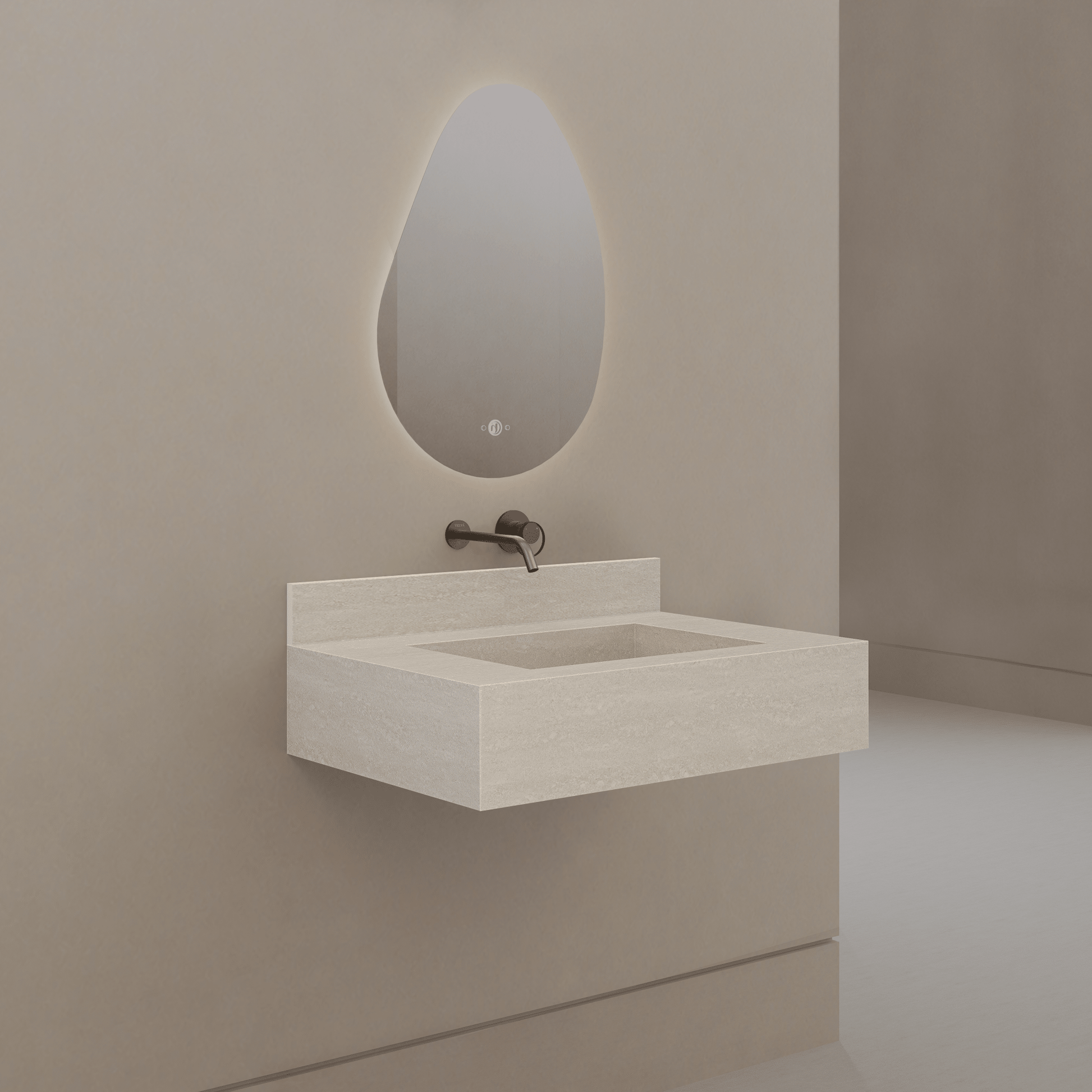 32" / 40" Monolithic Floating Vanity & Integrated Top | Ivory Sand Sintered Stone Single Sink with Hidden Drain -Vanity32"
