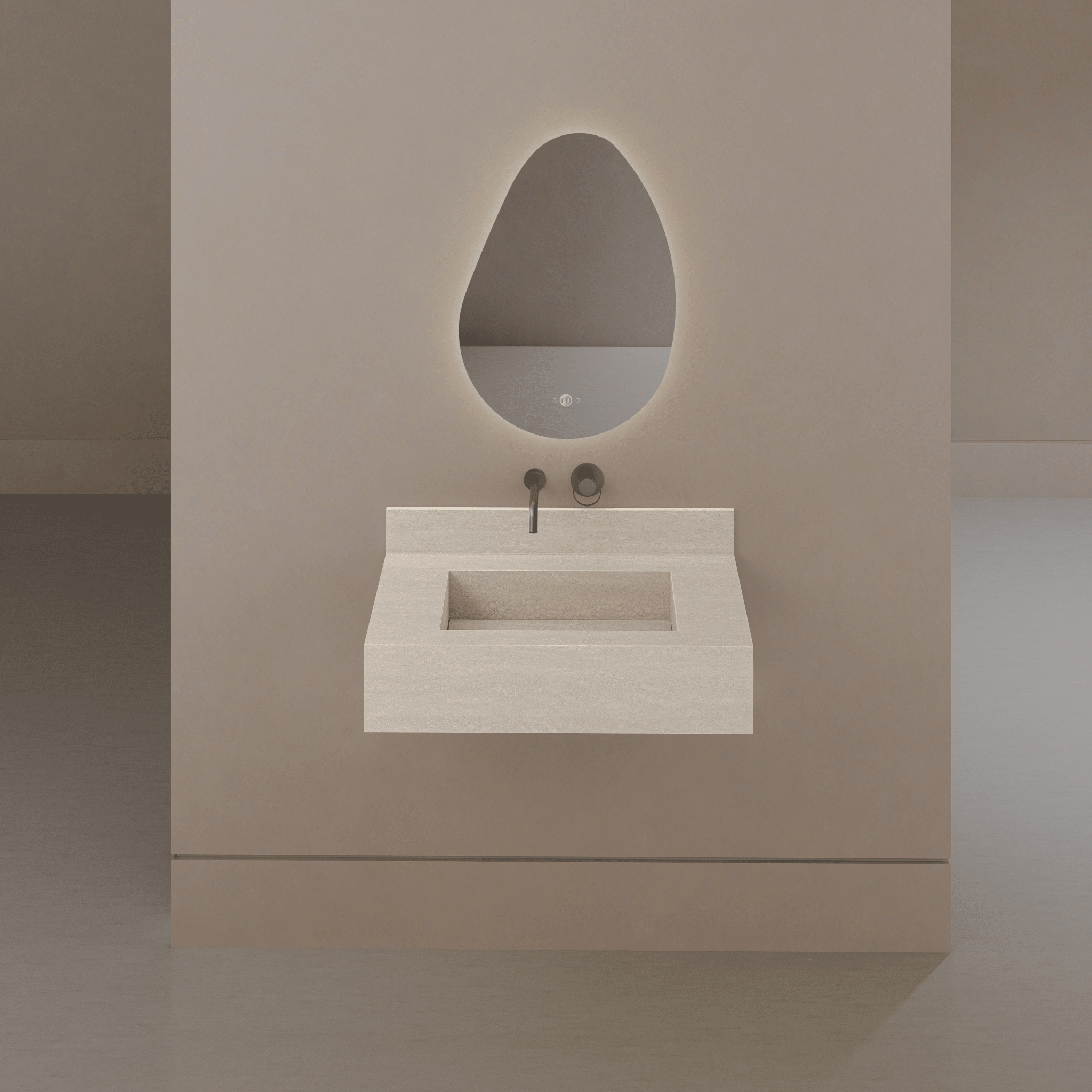32" / 40" Monolithic Floating Vanity & Integrated Top | Ivory Sand Sintered Stone Single Sink with Hidden Drain -Vanity32"