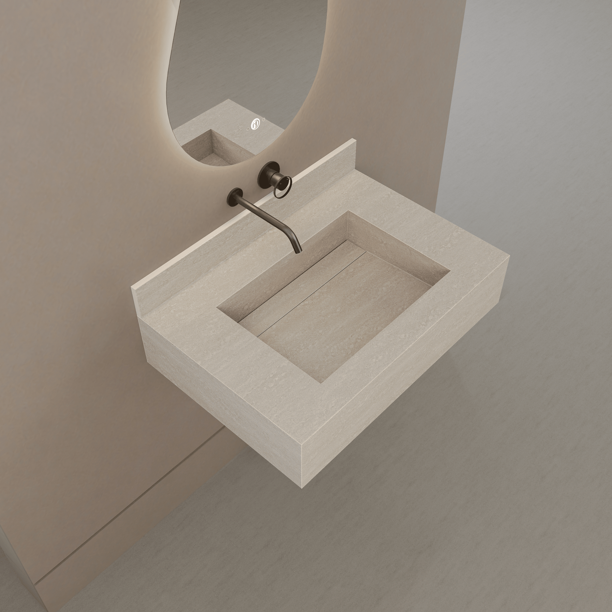 32" / 40" Monolithic Floating Vanity & Integrated Top | Ivory Sand Sintered Stone Single Sink with Hidden Drain -Vanity32"