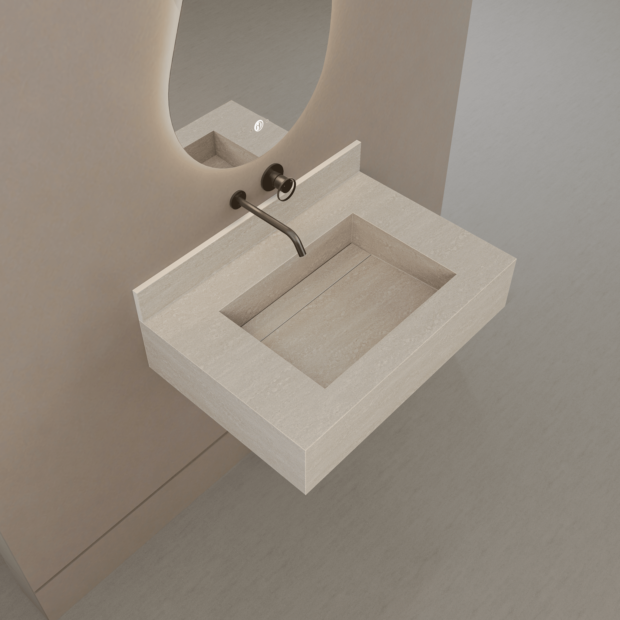 32" / 40" Monolithic Floating Vanity & Integrated Top | Ivory Sand Sintered Stone Single Sink with Hidden Drain -Vanity32"