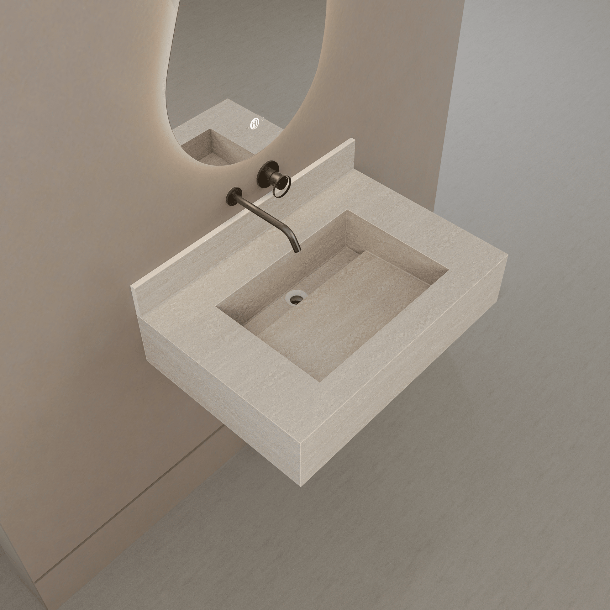 32" / 40" Monolithic Floating Vanity & Integrated Top | Ivory Sand Sintered Stone Single Sink with Hidden Drain -Vanity32"