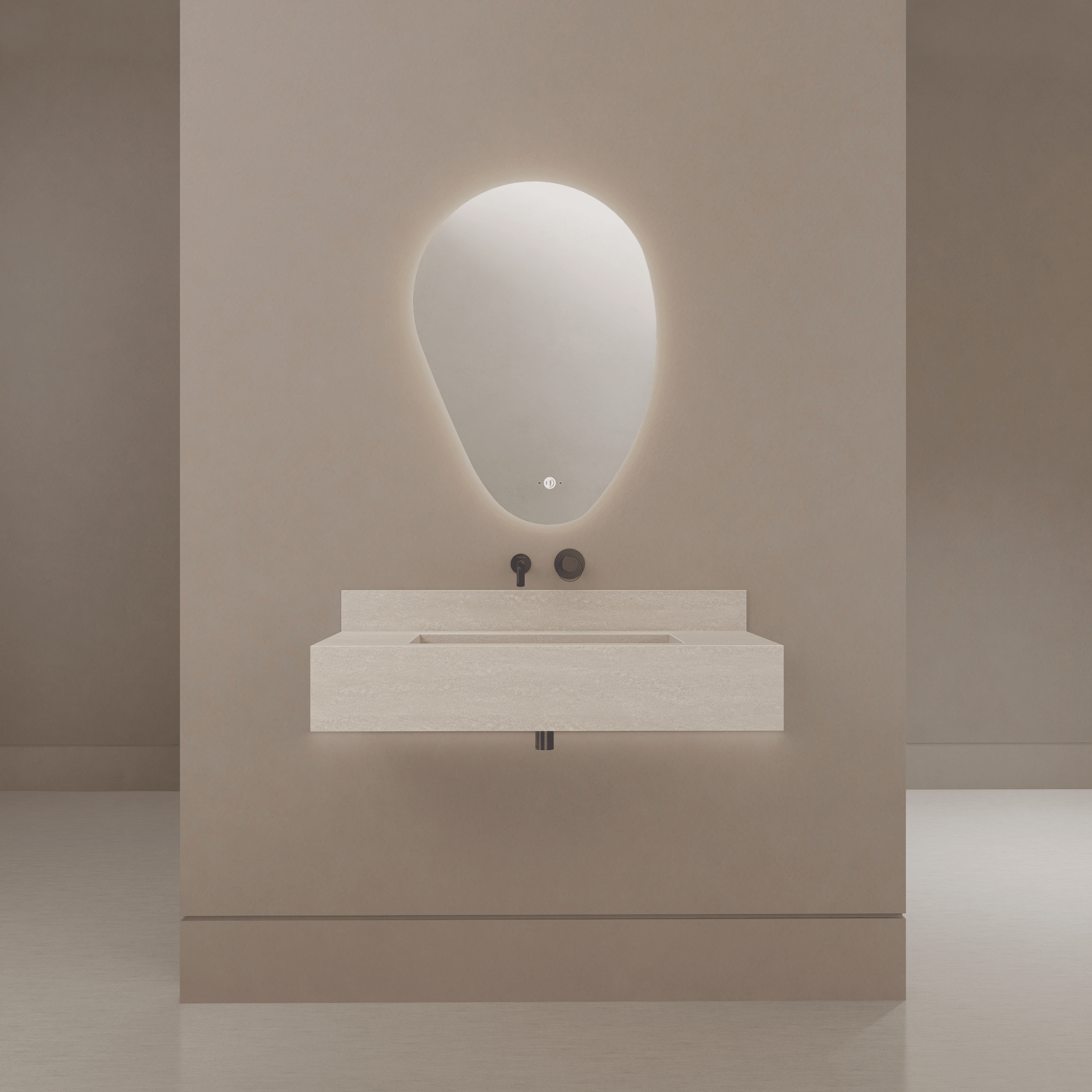32" / 40" Monolithic Floating Vanity & Integrated Top | Ivory Sand Sintered Stone Single Sink with Hidden Drain -Vanity32"