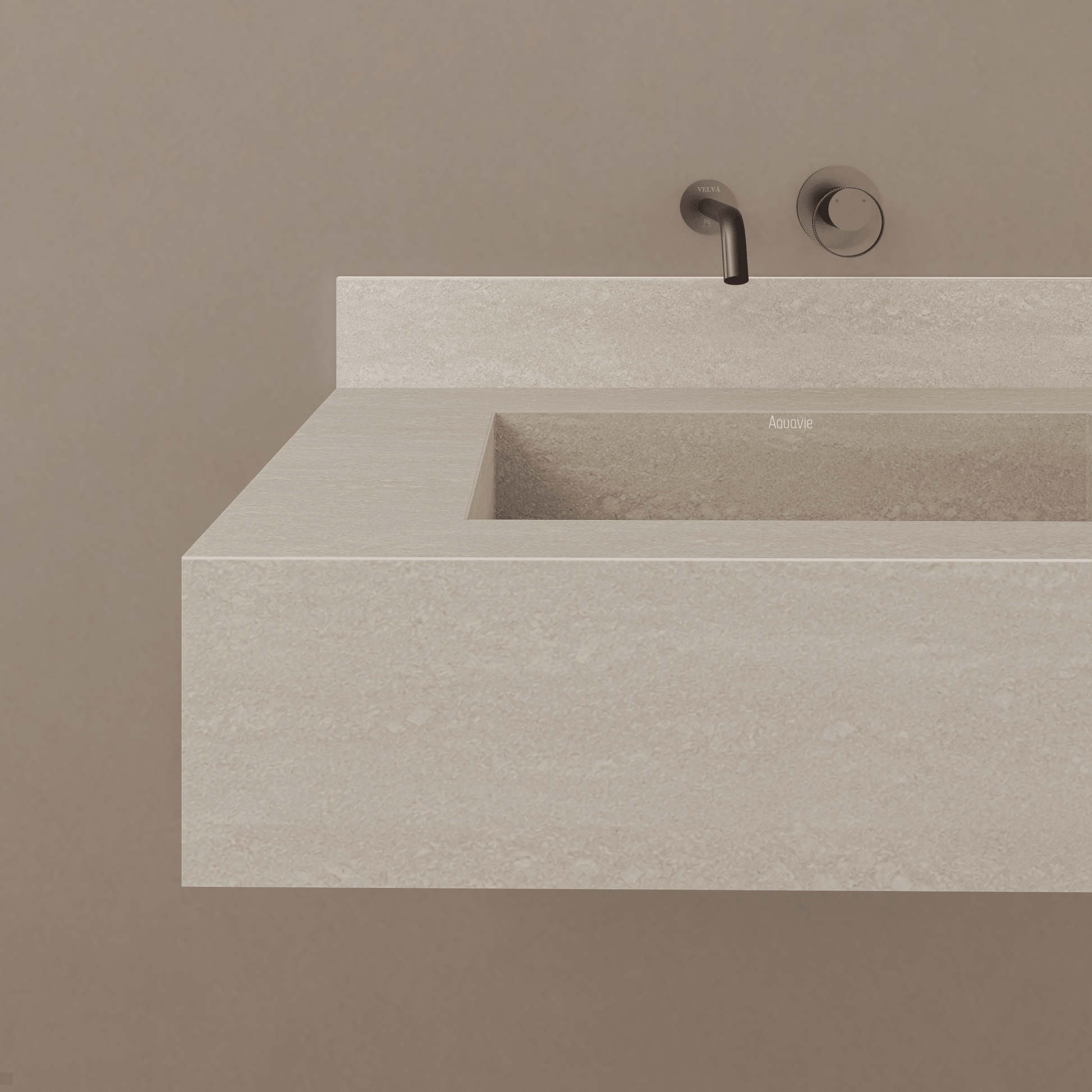 32" / 40" Monolithic Floating Vanity & Integrated Top | Ivory Sand Sintered Stone Single Sink with Hidden Drain -Vanity32"