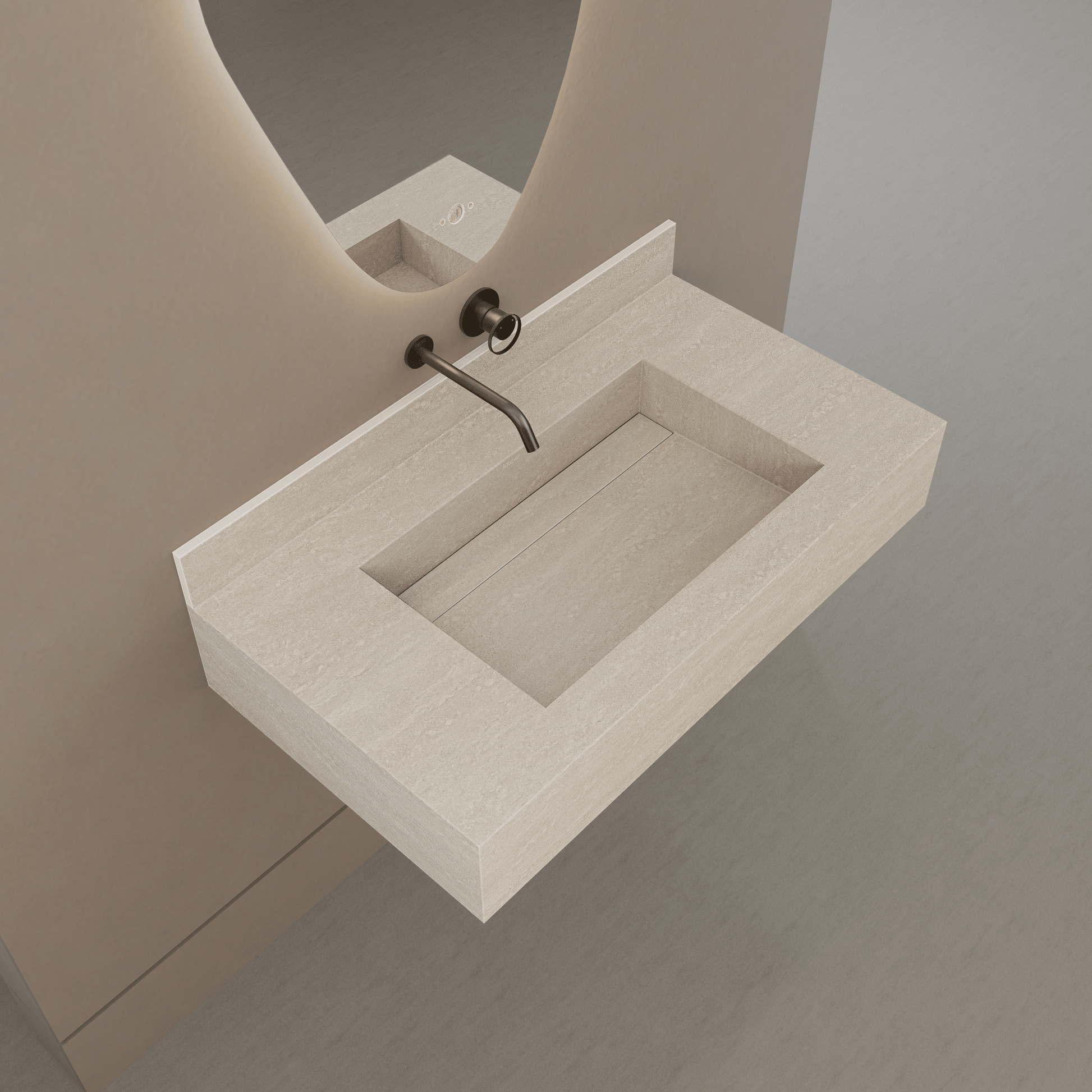 32" / 40" Monolithic Floating Vanity & Integrated Top | Ivory Sand Sintered Stone Single Sink with Hidden Drain -Vanity40"
