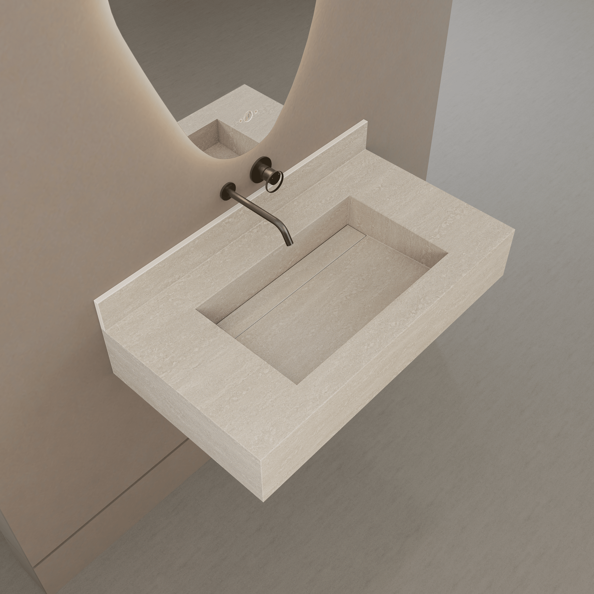 32" / 40" Monolithic Floating Vanity & Integrated Top | Ivory Sand Sintered Stone Single Sink with Hidden Drain -Vanity40"