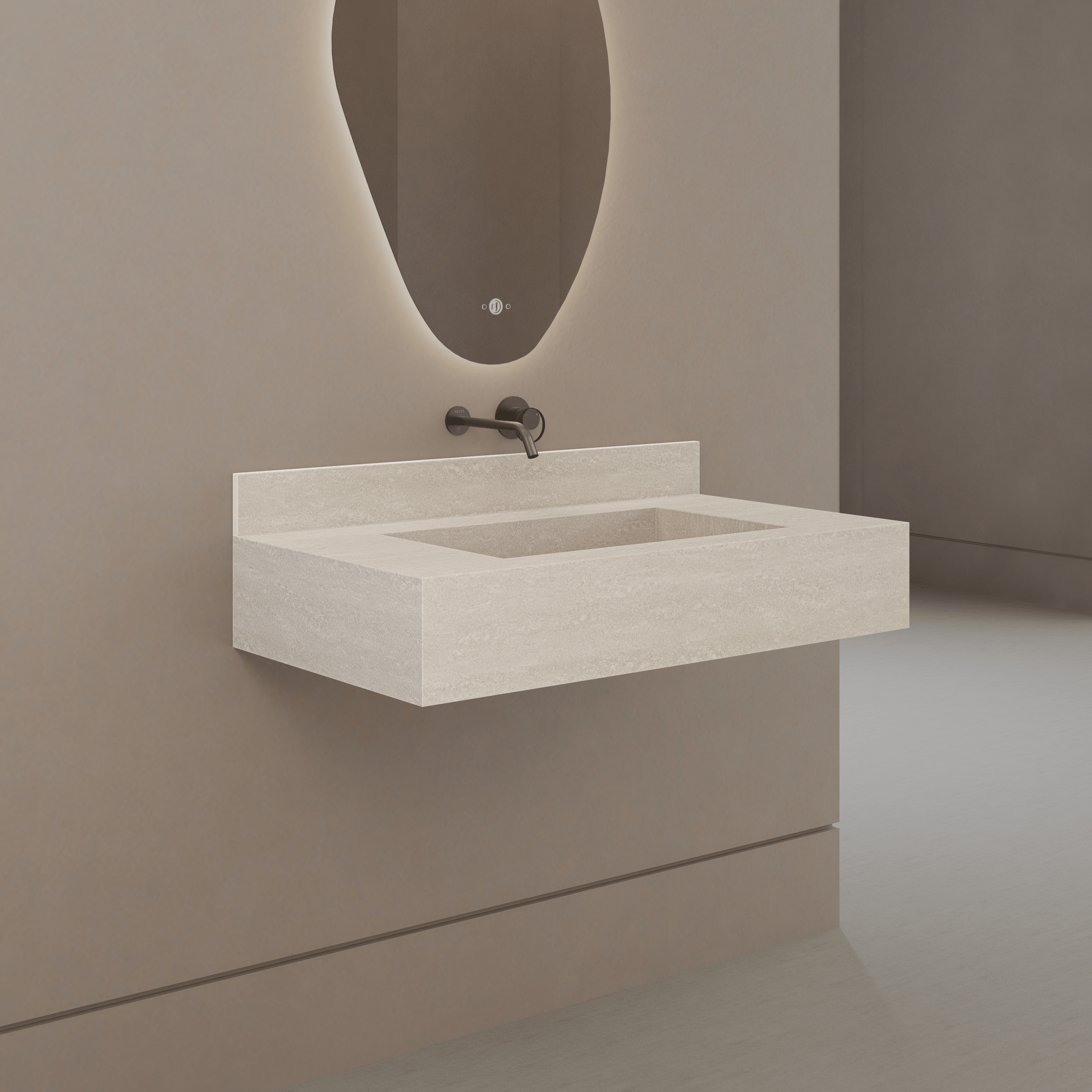 32" / 40" Monolithic Floating Vanity & Integrated Top | Ivory Sand Sintered Stone Single Sink with Hidden Drain -Vanity40"