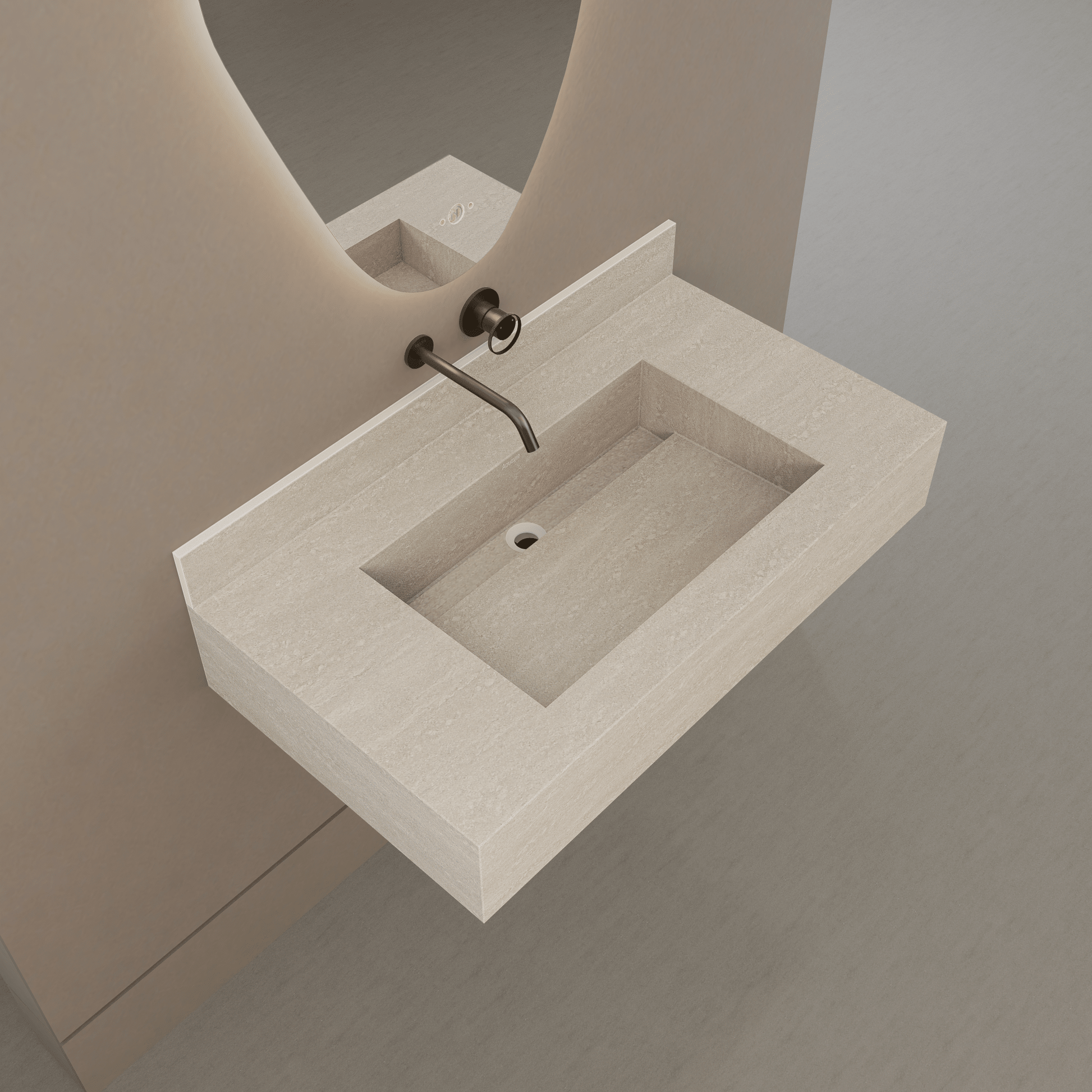 32" / 40" Monolithic Floating Vanity & Integrated Top | Ivory Sand Sintered Stone Single Sink with Hidden Drain -Vanity40"