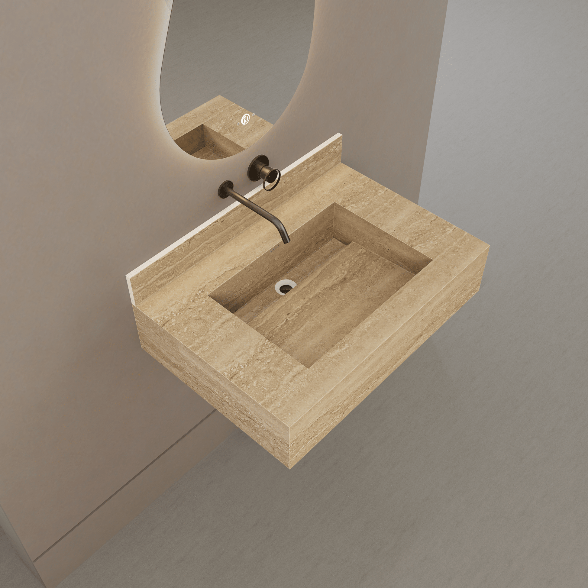 32" / 40" Monolithic Floating Vanity | Natural Travertine Sintered Stone Single Sink -Vanity32"
