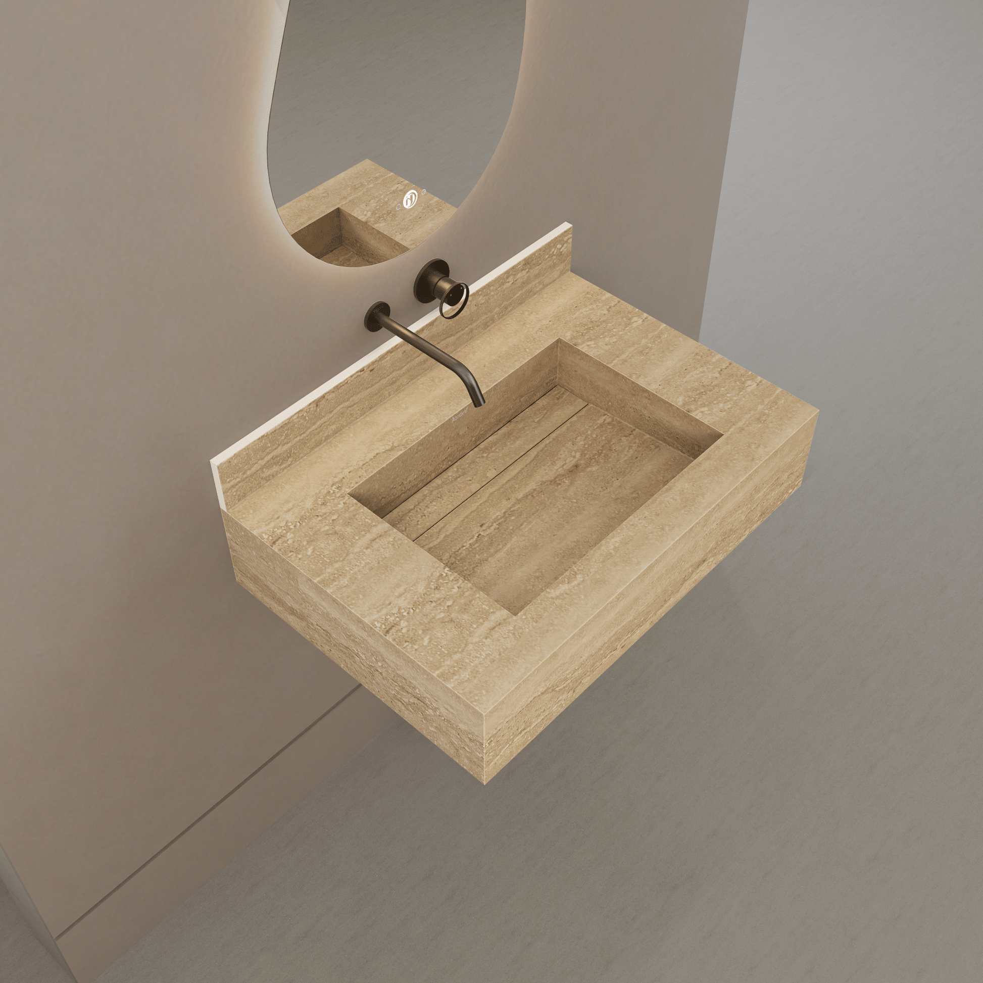 32" / 40" Monolithic Floating Vanity | Natural Travertine Sintered Stone Single Sink -Vanity32"