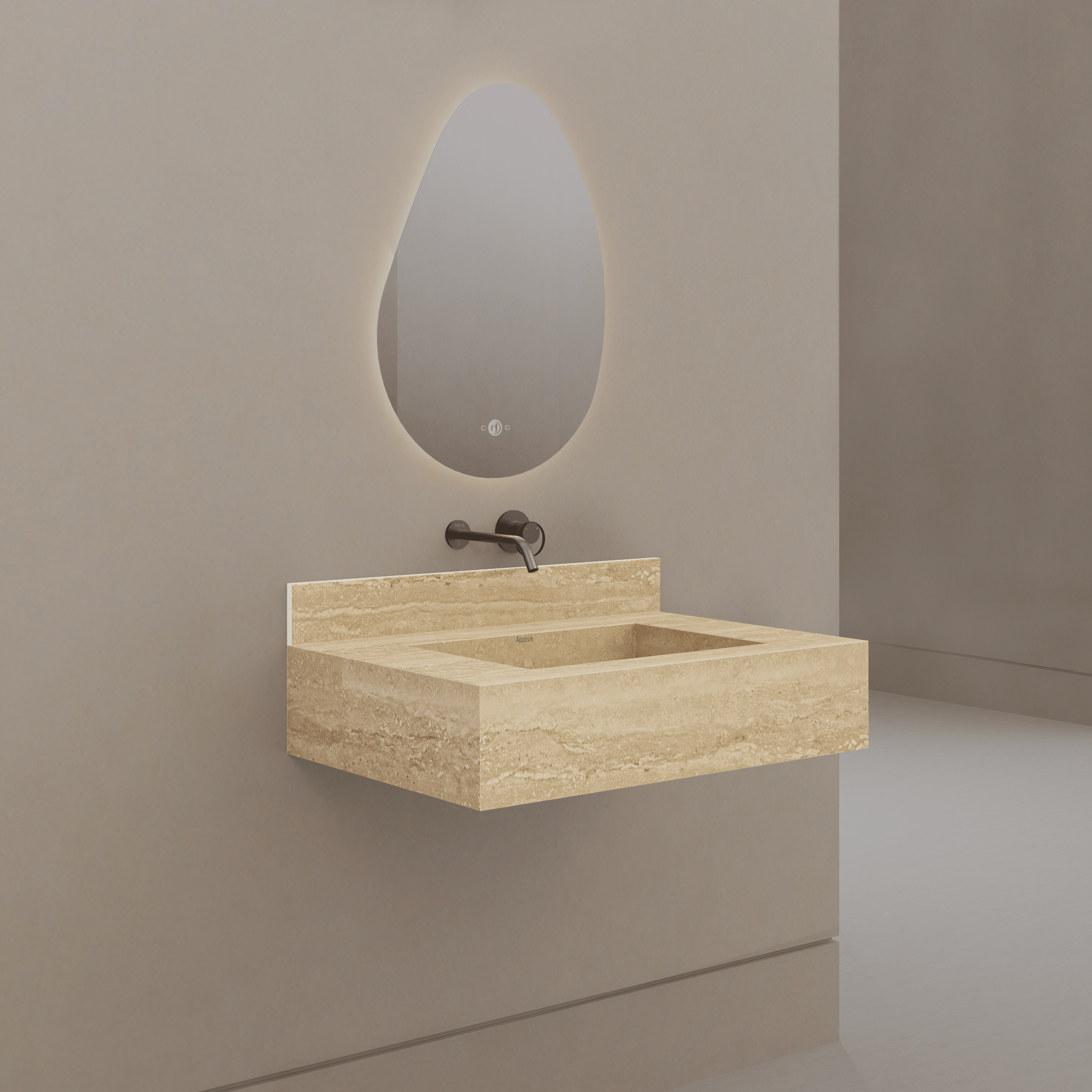 32" / 40" Monolithic Floating Vanity | Natural Travertine Sintered Stone Single Sink -Vanity32"