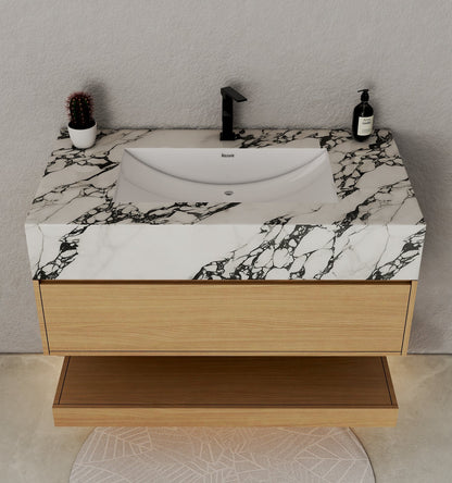 32" & 40" Sintered Stone Top with Hotel - Style Floating Bathroom Vanity - VanityBlack Marquina Gold Veins NeoNova Decor