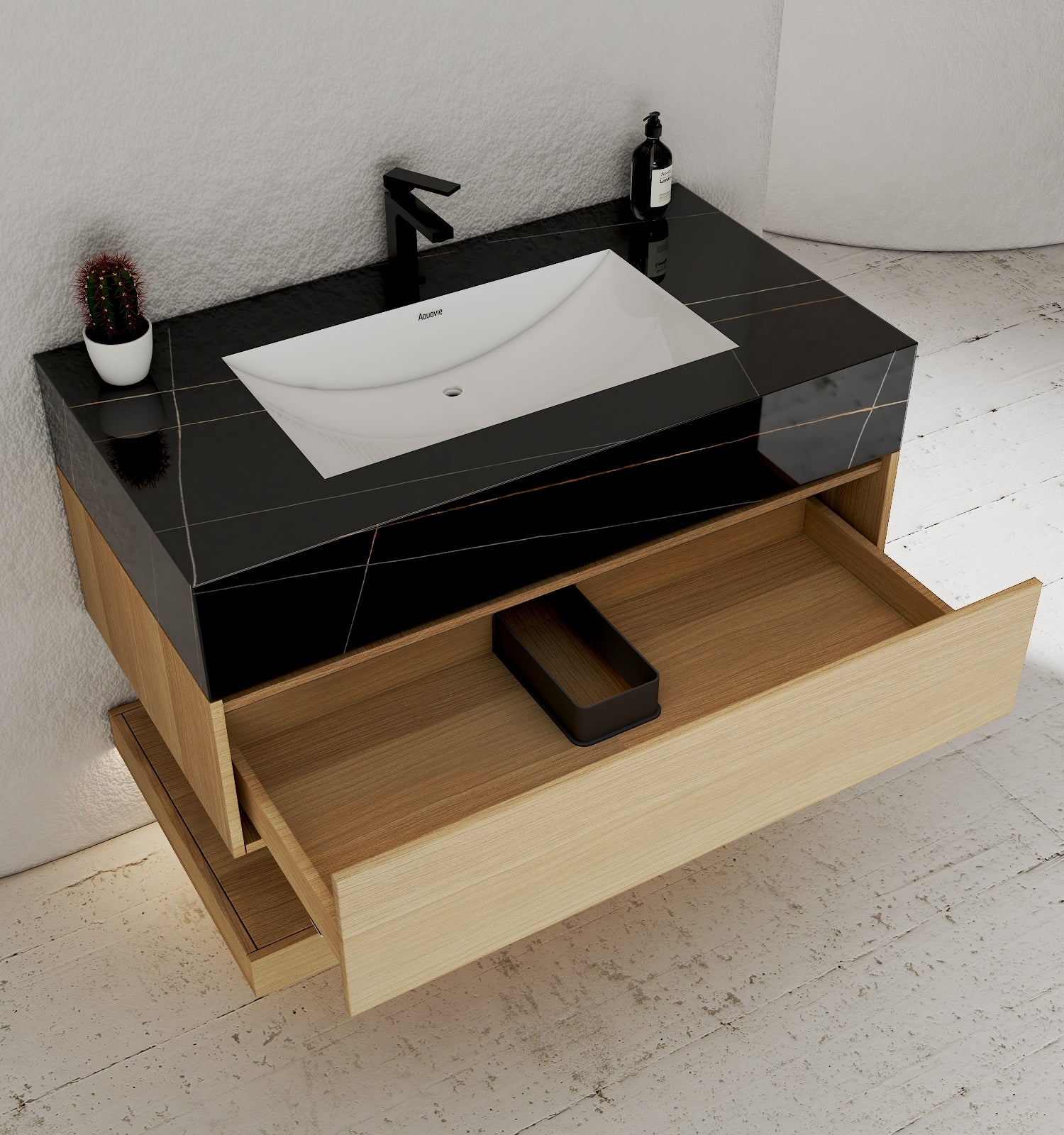 32" & 40" Sintered Stone Top with Hotel - Style Floating Bathroom Vanity - VanityBlack Marquina Gold Veins NeoNova Decor