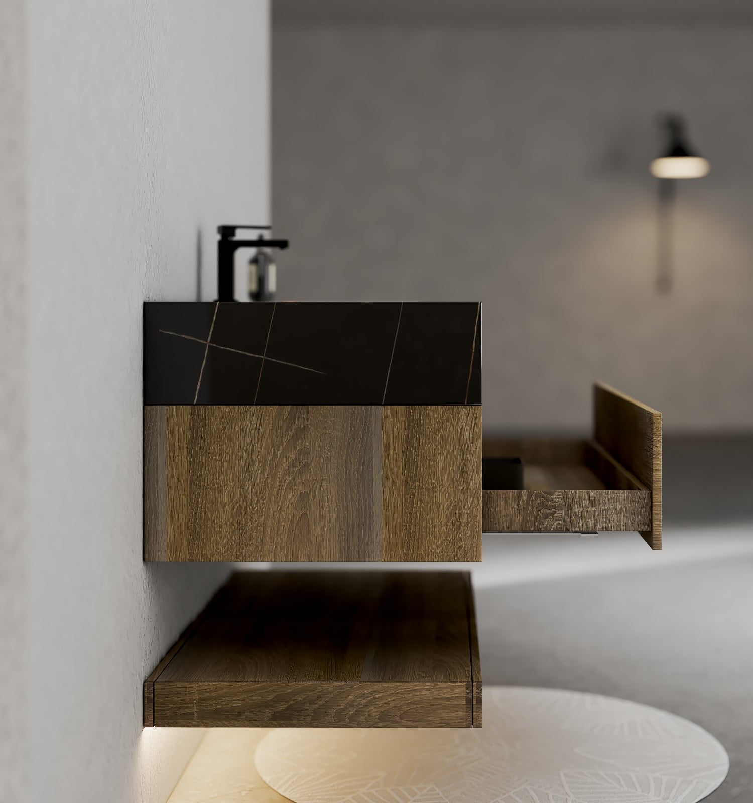 32" & 40" Sintered Stone Top with Hotel - Style Floating Bathroom Vanity - VanityBlack Marquina Gold Veins NeoNova Decor