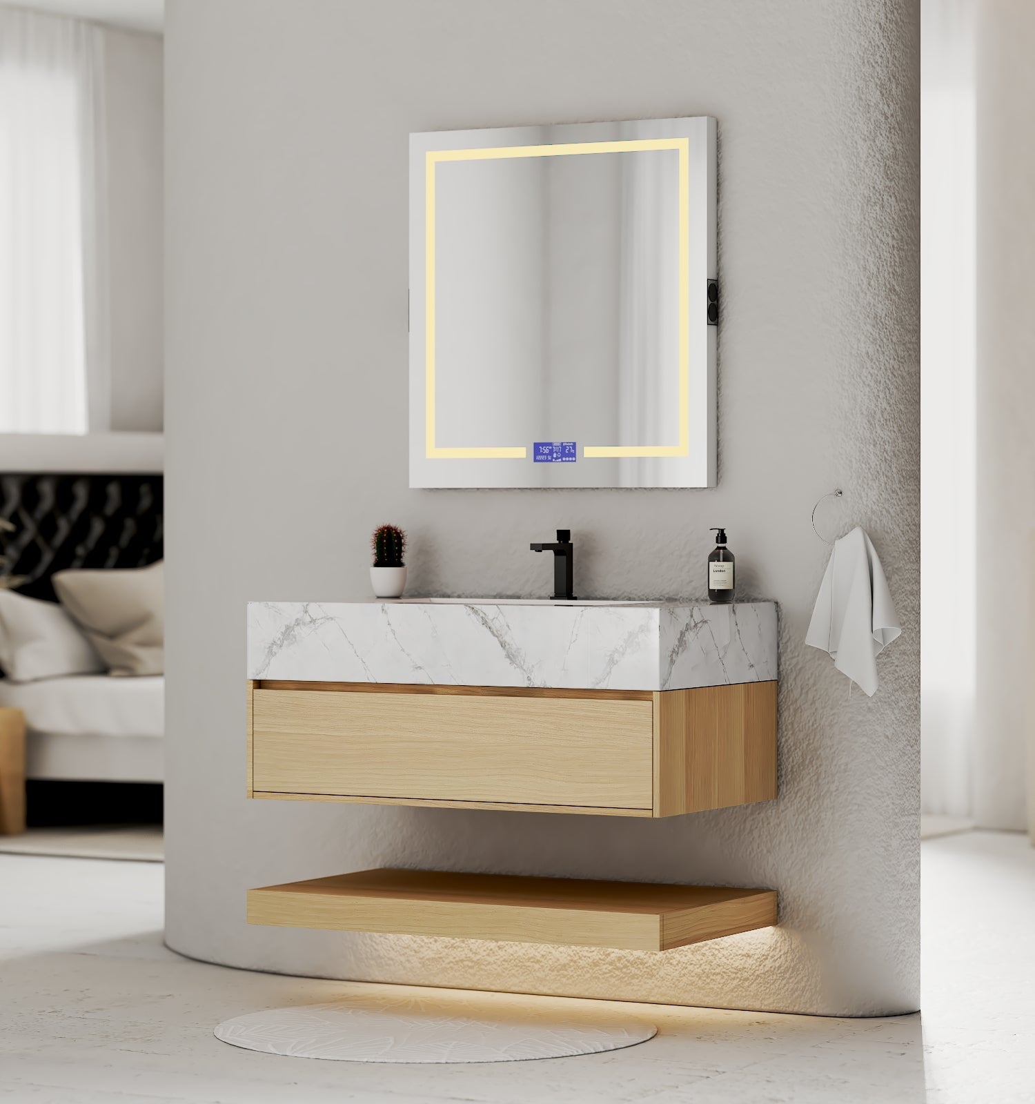 32" & 40" Sintered Stone Top with Hotel - Style Floating Bathroom Vanity - VanityIce Grey NeoNova Decor