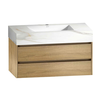 32'' & 40" Stone Top with Elegant Floating Double Drawer Bathroom Vanity A2.1 - VanityXTX NeoNova Decor