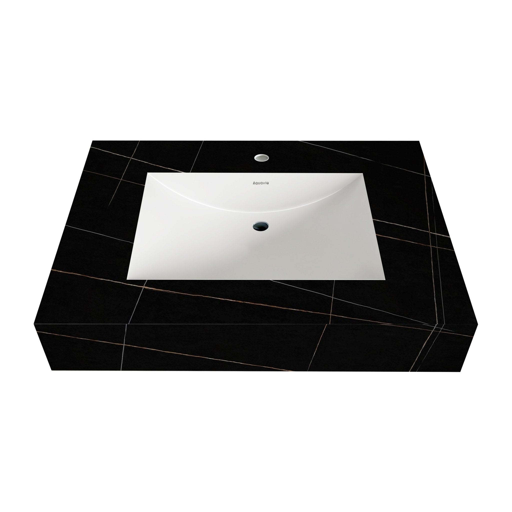 32" - 71" Seamless Sintered Stone Vanity Top with Integrated Basin - VanityBlack Marquina Gold Veins