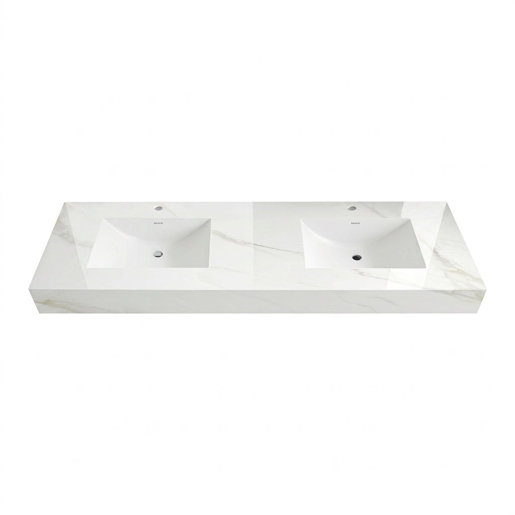 32" - 71" Seamless Sintered Stone Vanity Top with Integrated Basin - VanityCalacatta Gold