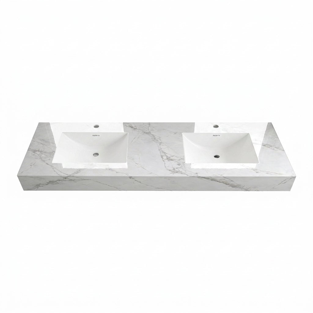32" - 71" Seamless Sintered Stone Vanity Top with Integrated Basin - VanityIce Grey
