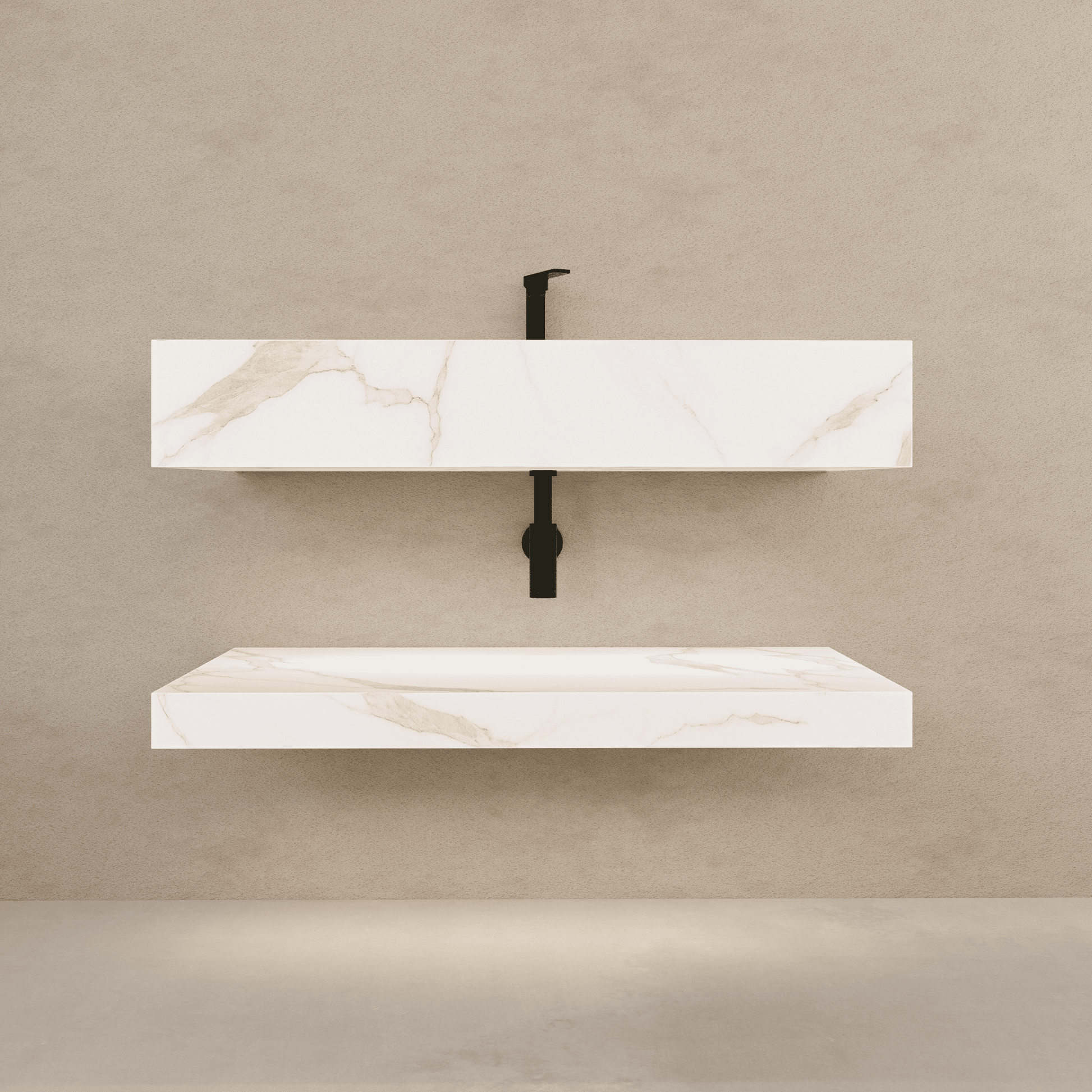 32" Hotel Style Floating Vanity – Marble - Look Stone - Vanity32"