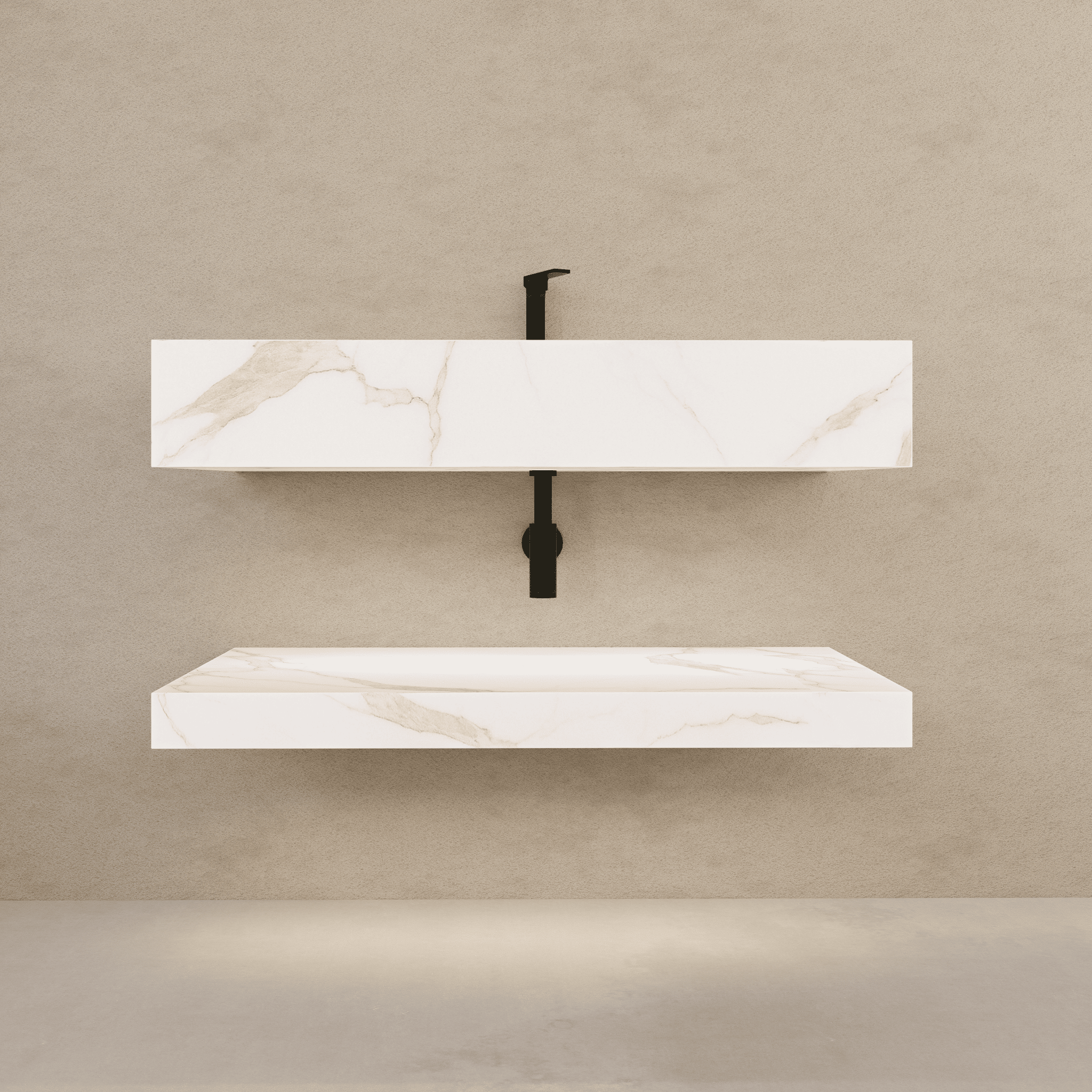 32" Hotel Style Floating Vanity – Marble - Look Stone - Vanity32"