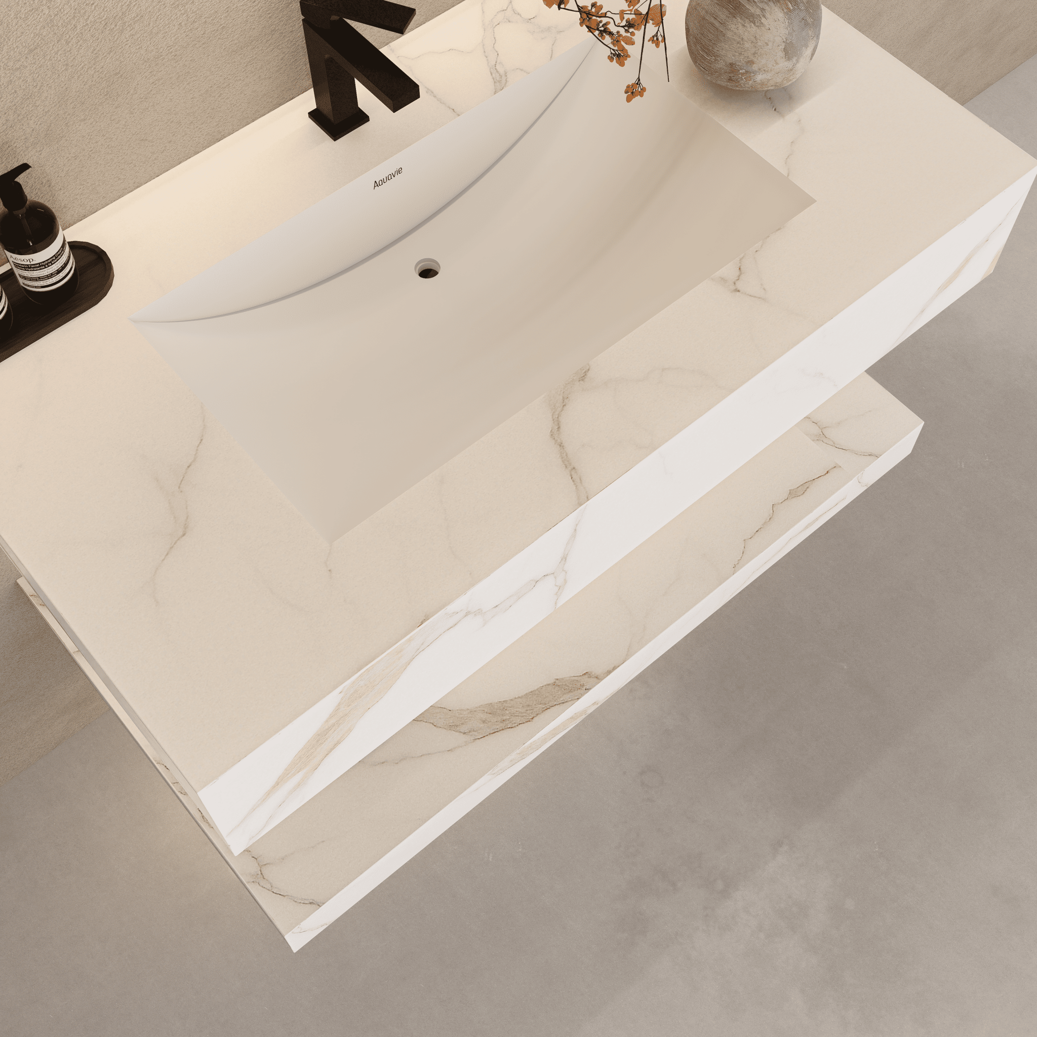 32" Hotel Style Floating Vanity – Marble - Look Stone - Vanity32"