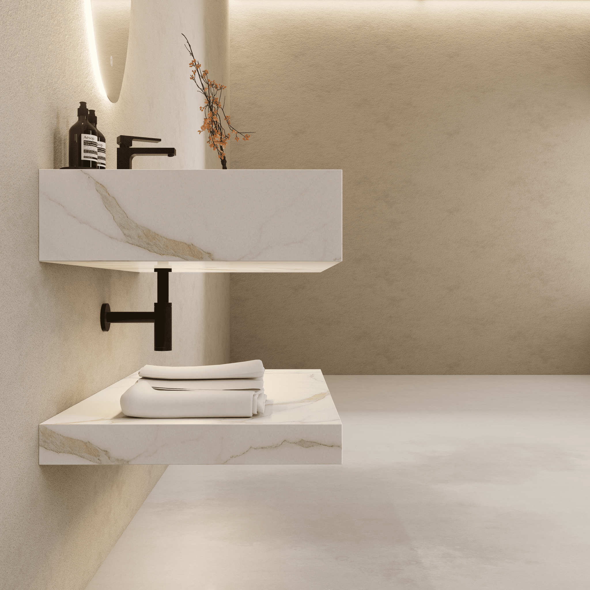 32" Hotel Style Floating Vanity – Marble - Look Stone - Vanity32"