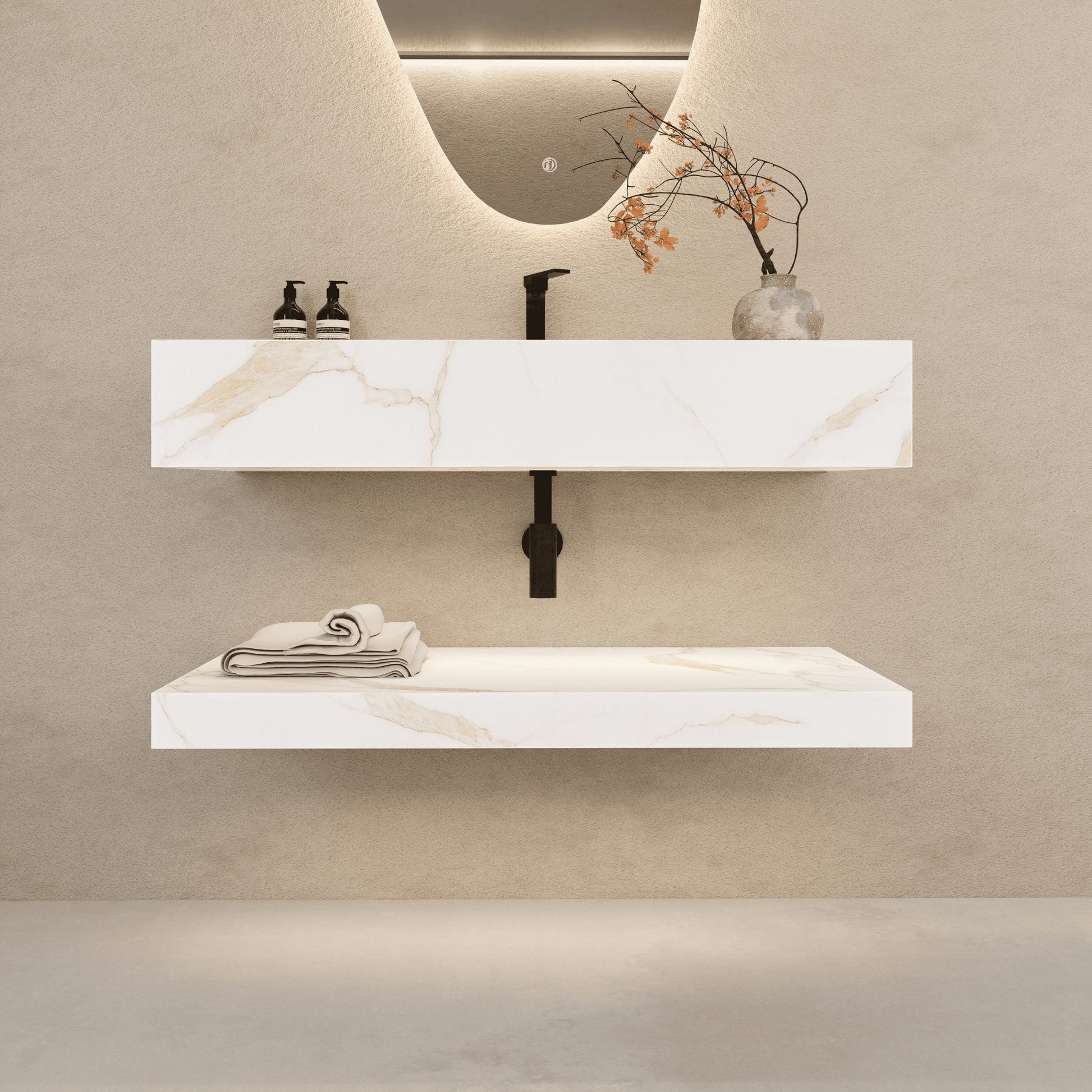 32" Hotel Style Floating Vanity – Marble - Look Stone - Vanity32"