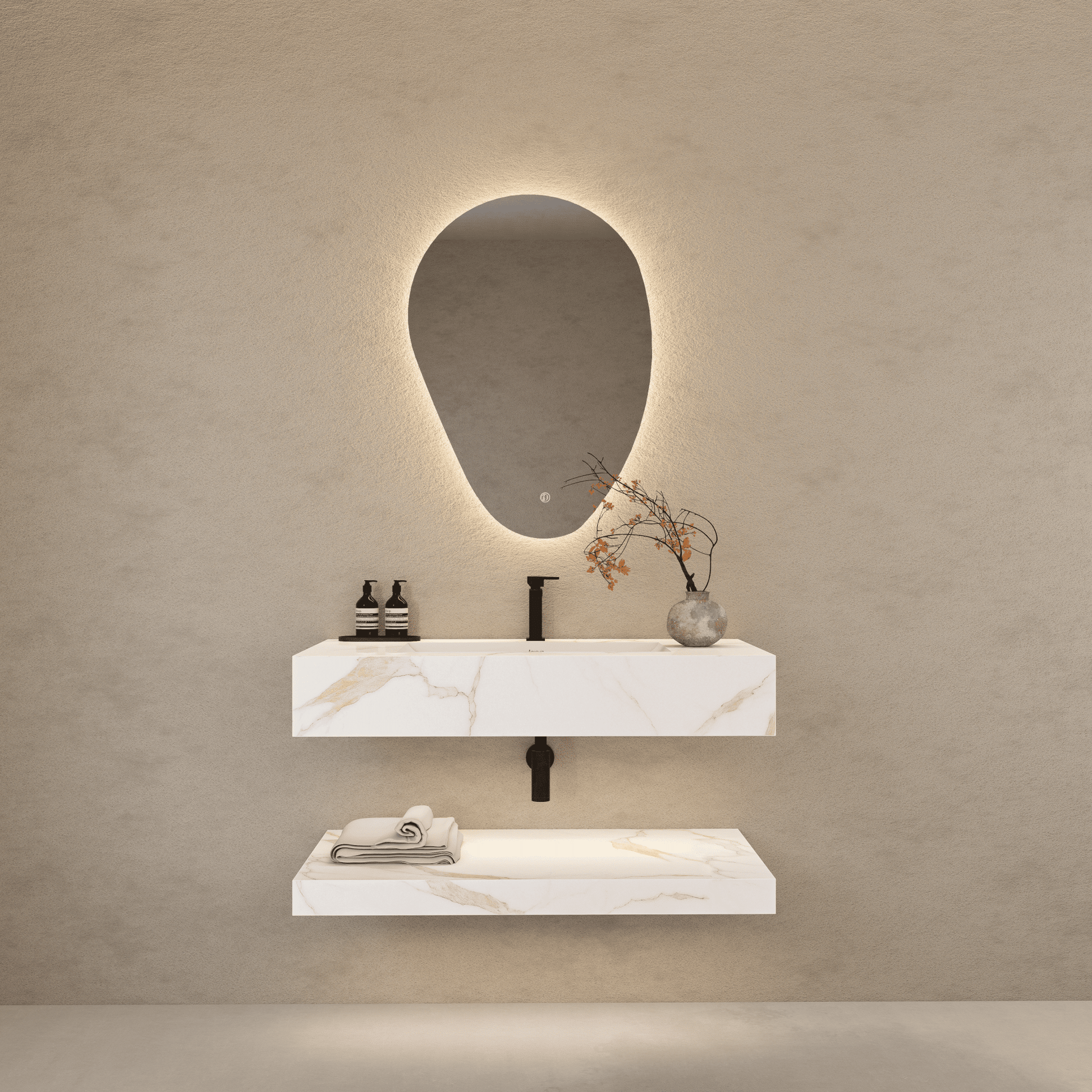 32" Hotel Style Floating Vanity – Marble - Look Stone - Vanity32"