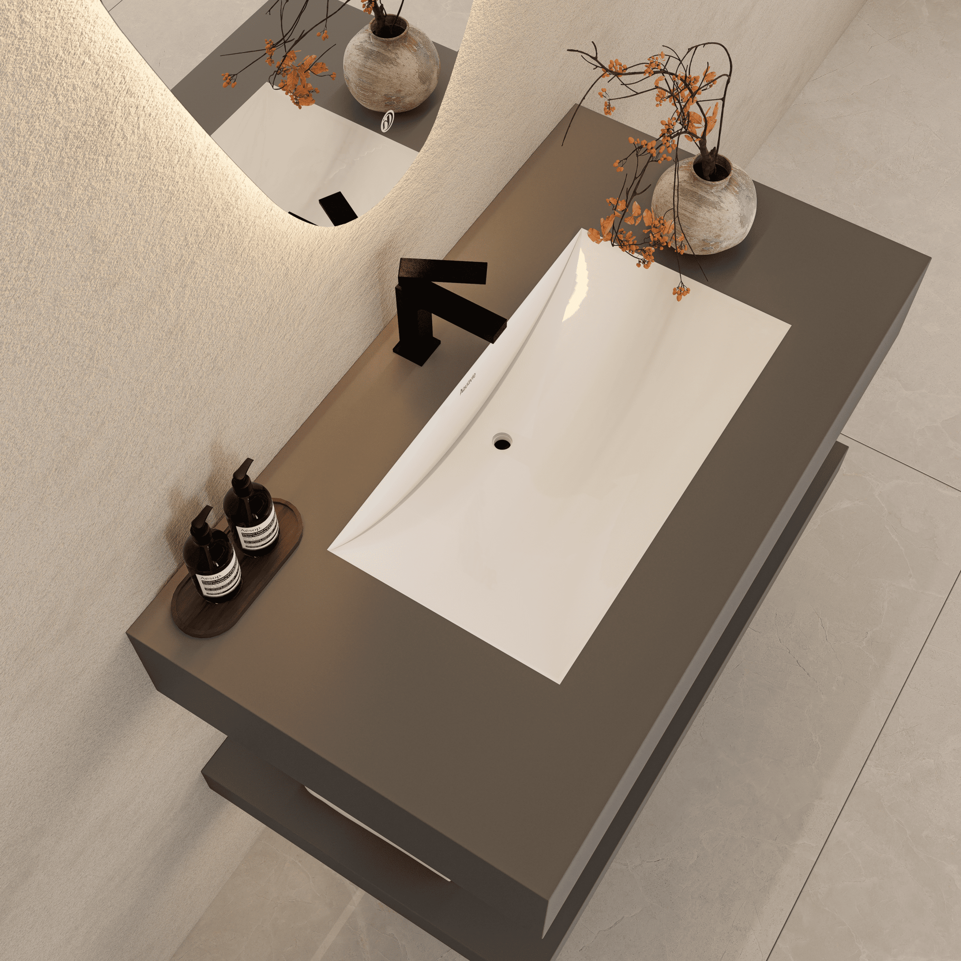 32" Hotel Style Floating Vanity – Marble - Look Stone - Vanity32"