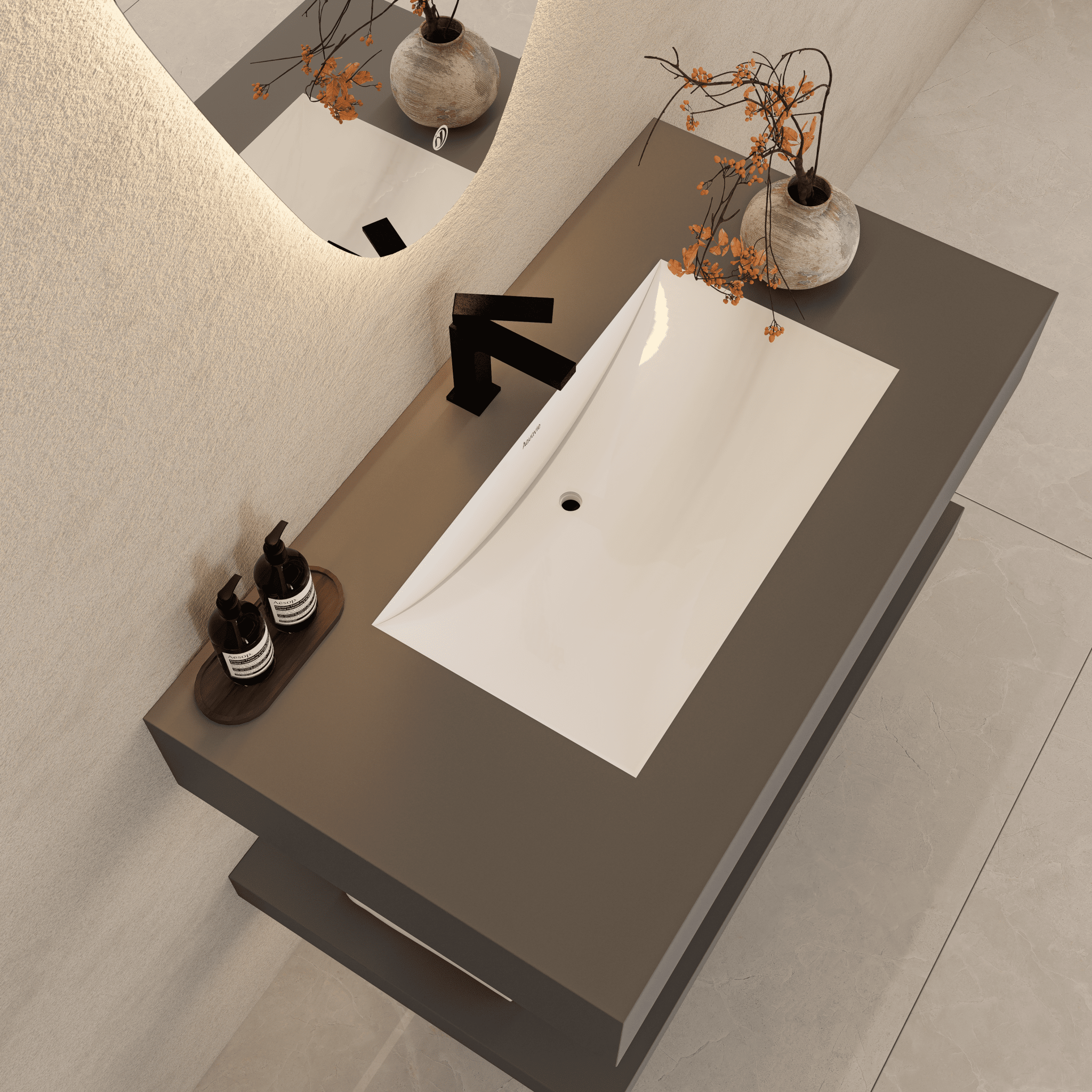 32" Hotel Style Floating Vanity – Marble - Look Stone - Vanity32"