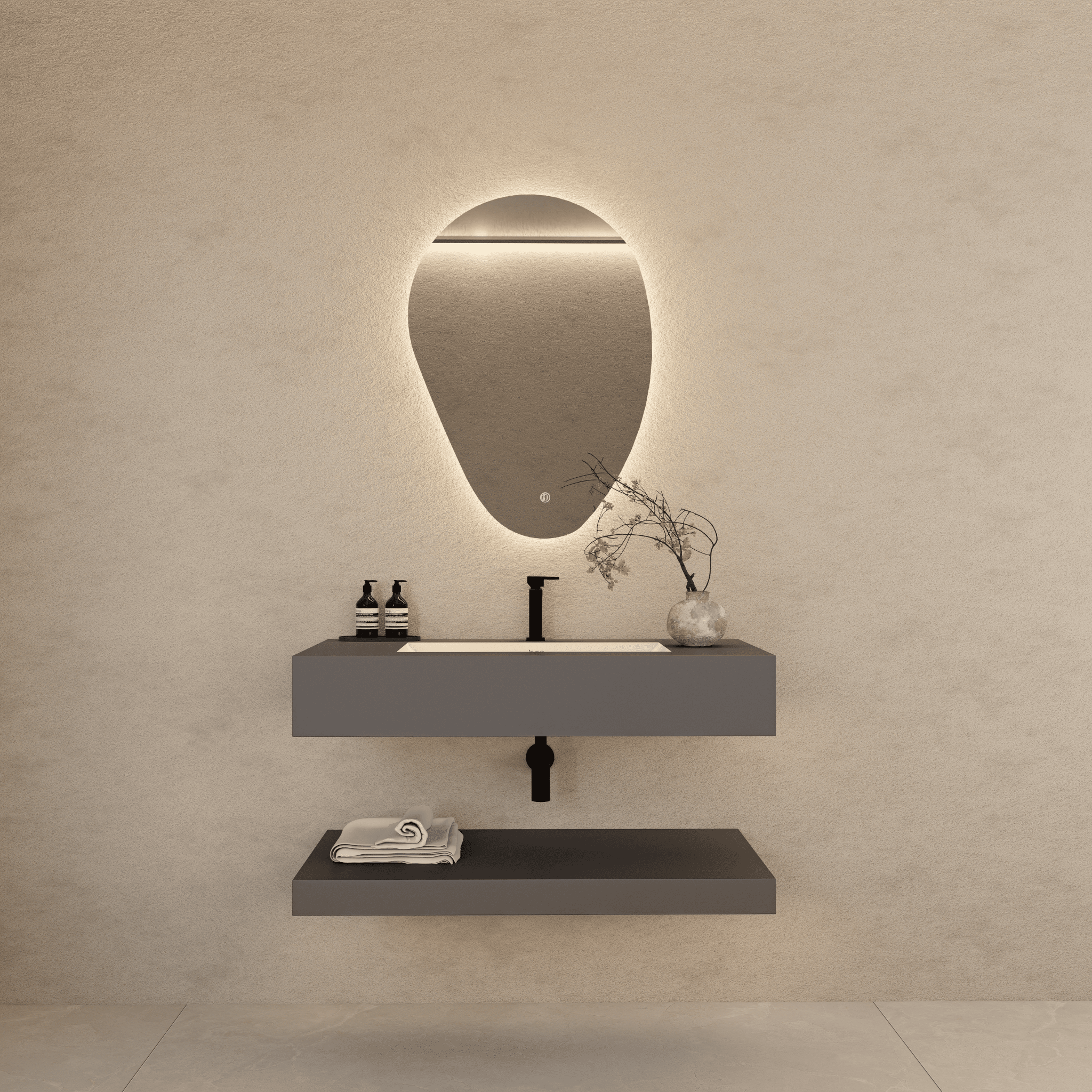 32" Hotel Style Floating Vanity – Marble - Look Stone - Vanity32"