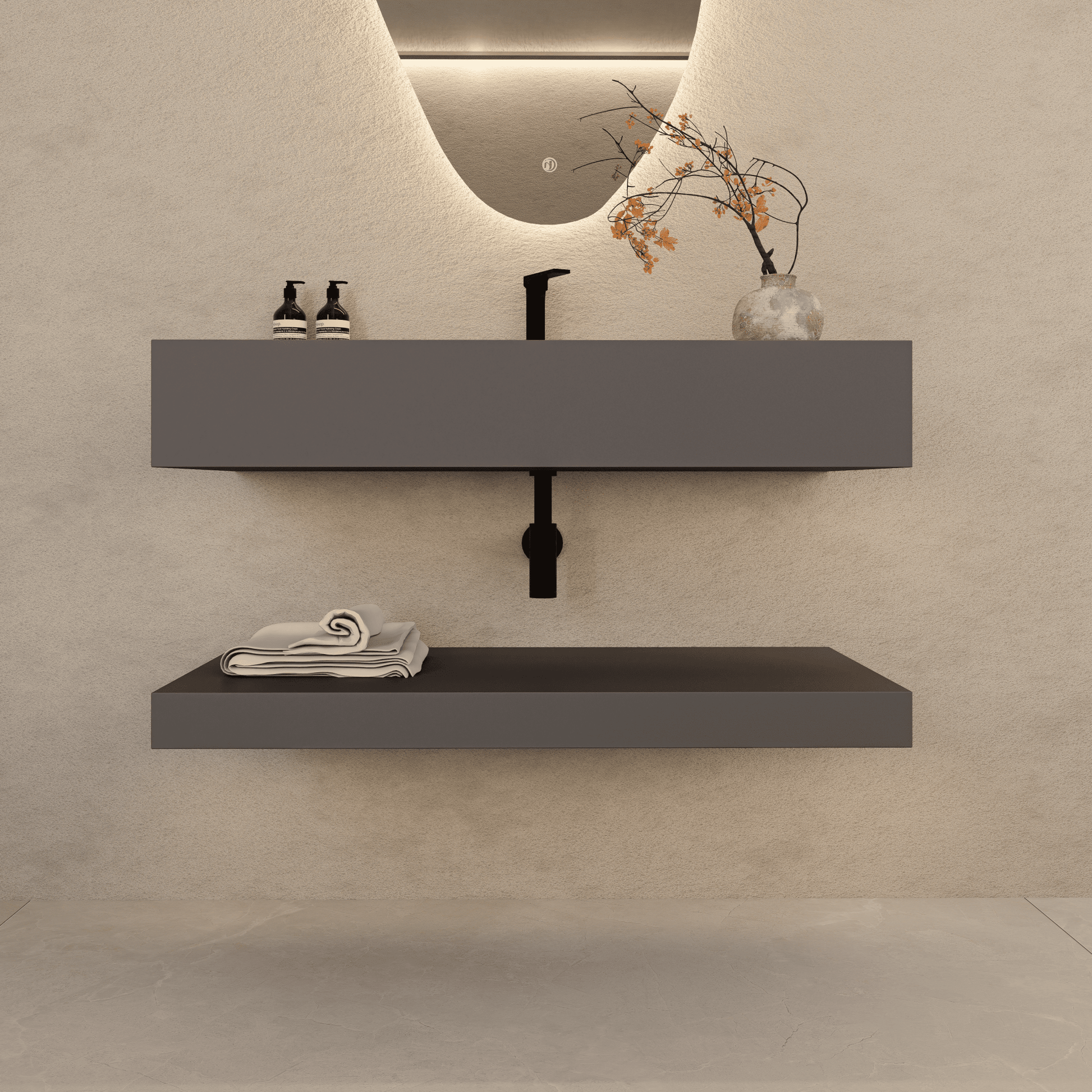 32" Hotel Style Floating Vanity – Marble - Look Stone - Vanity32"
