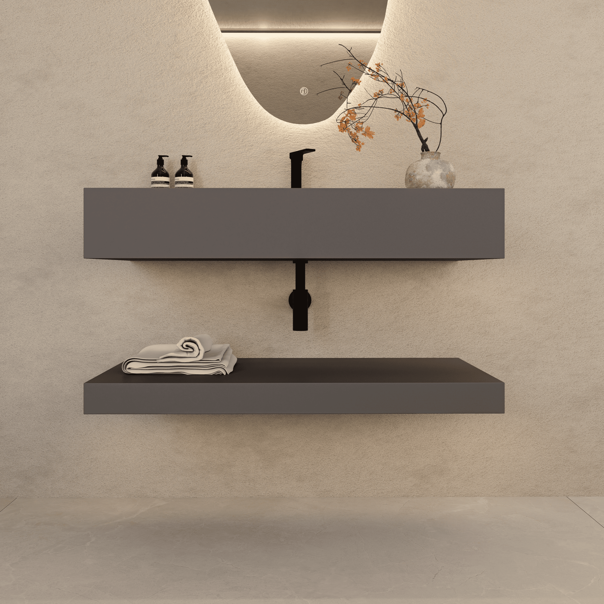 32" Hotel Style Floating Vanity – Marble - Look Stone - Vanity32"