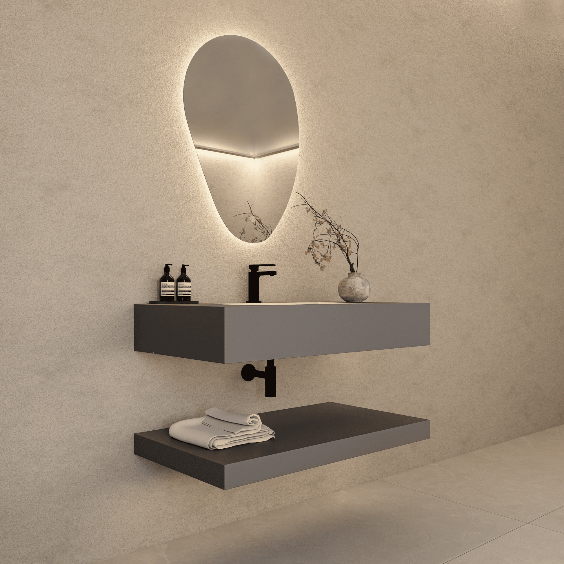 32" Hotel Style Floating Vanity – Marble - Look Stone - Vanity32"