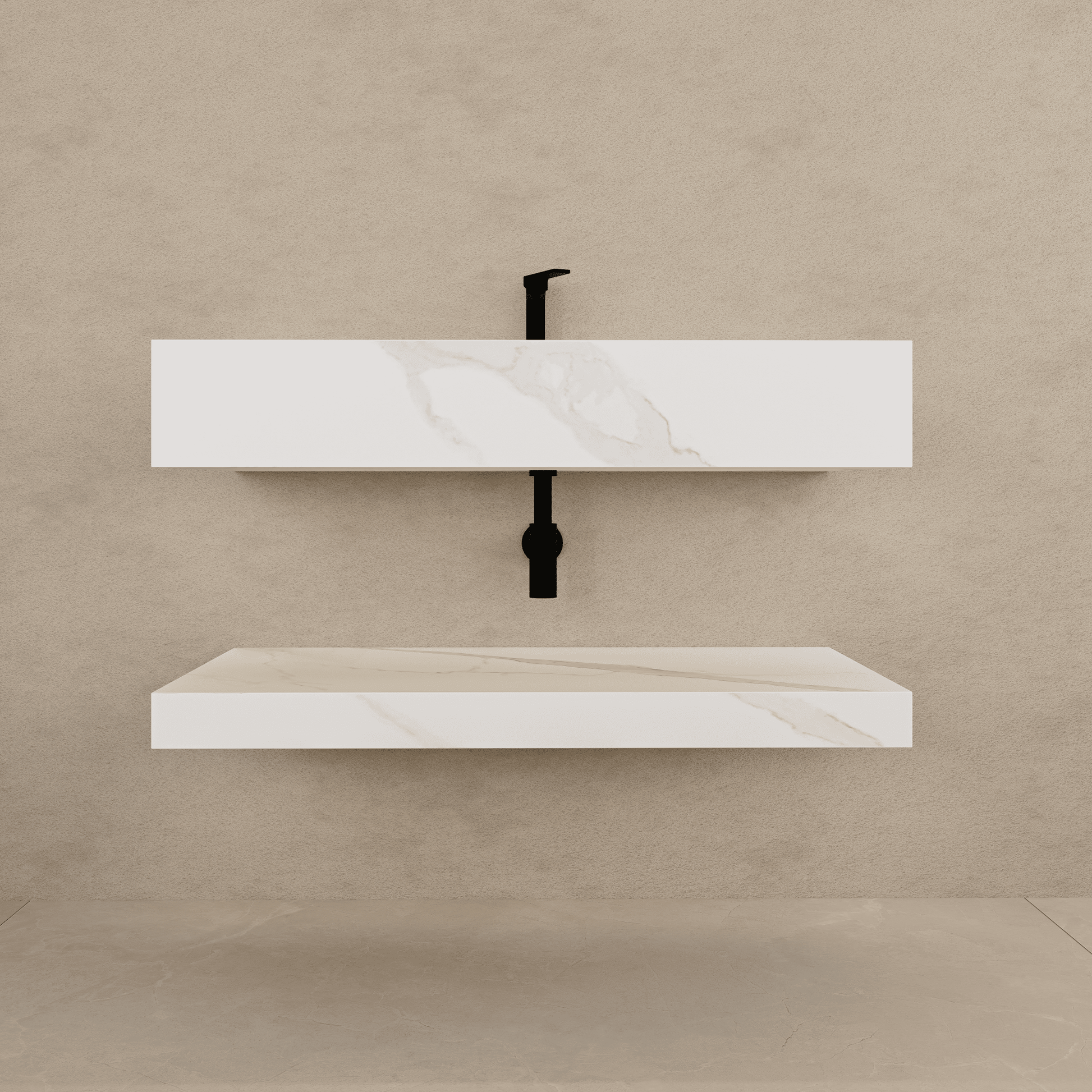 32" Hotel Style White Carrara Floating Vanity – Marble - Look Stone - Vanity32"