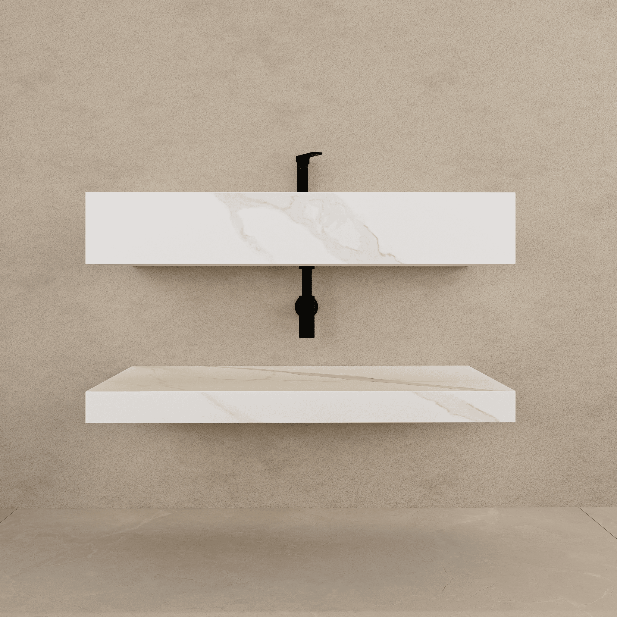 32" Hotel Style White Carrara Floating Vanity – Marble - Look Stone - Vanity32"