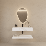 32" Hotel Style White Carrara Floating Vanity – Marble - Look Stone - Vanity32"