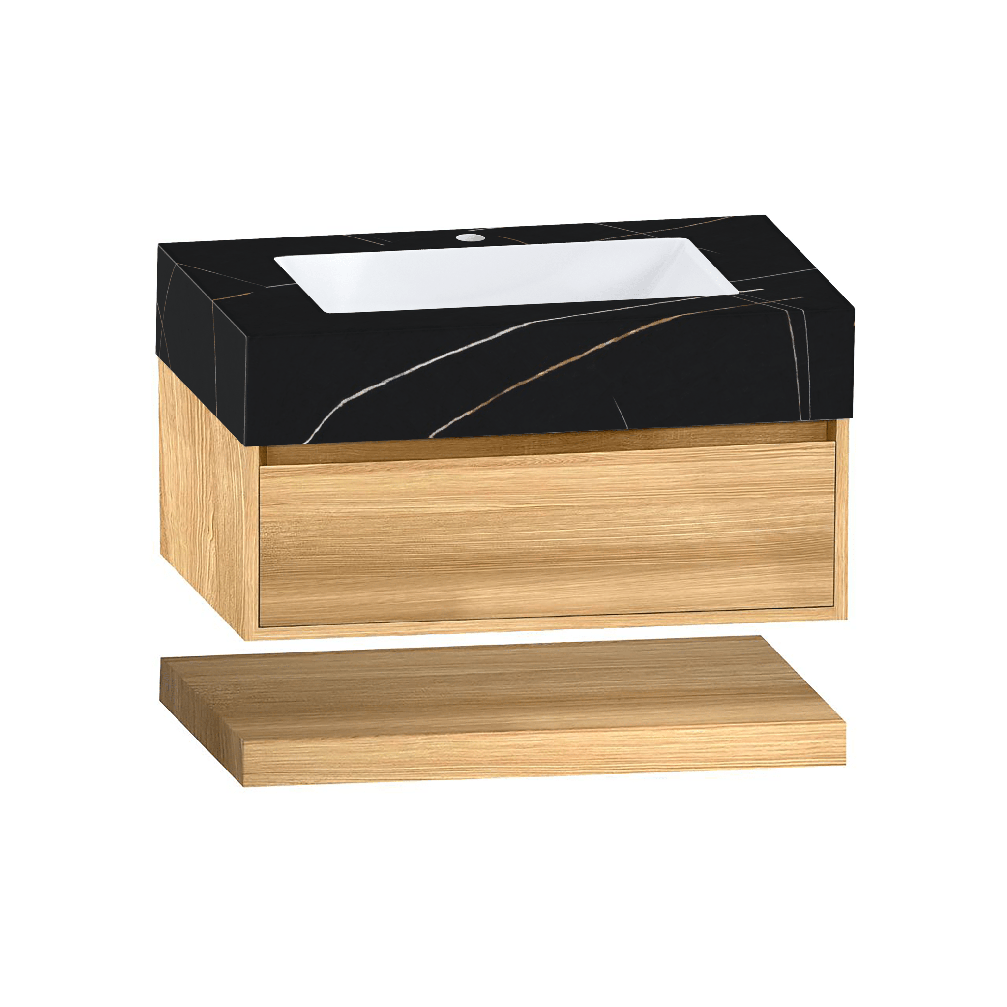 32" Sintered Stone Top with Hotel - Style Floating Bathroom Vanity - VanityBlack Marquina Gold Veins