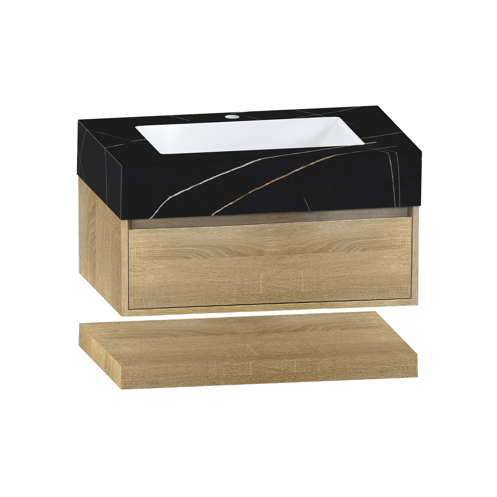 32" Sintered Stone Top with Hotel - Style Floating Bathroom Vanity - VanityBlack Marquina Gold Veins