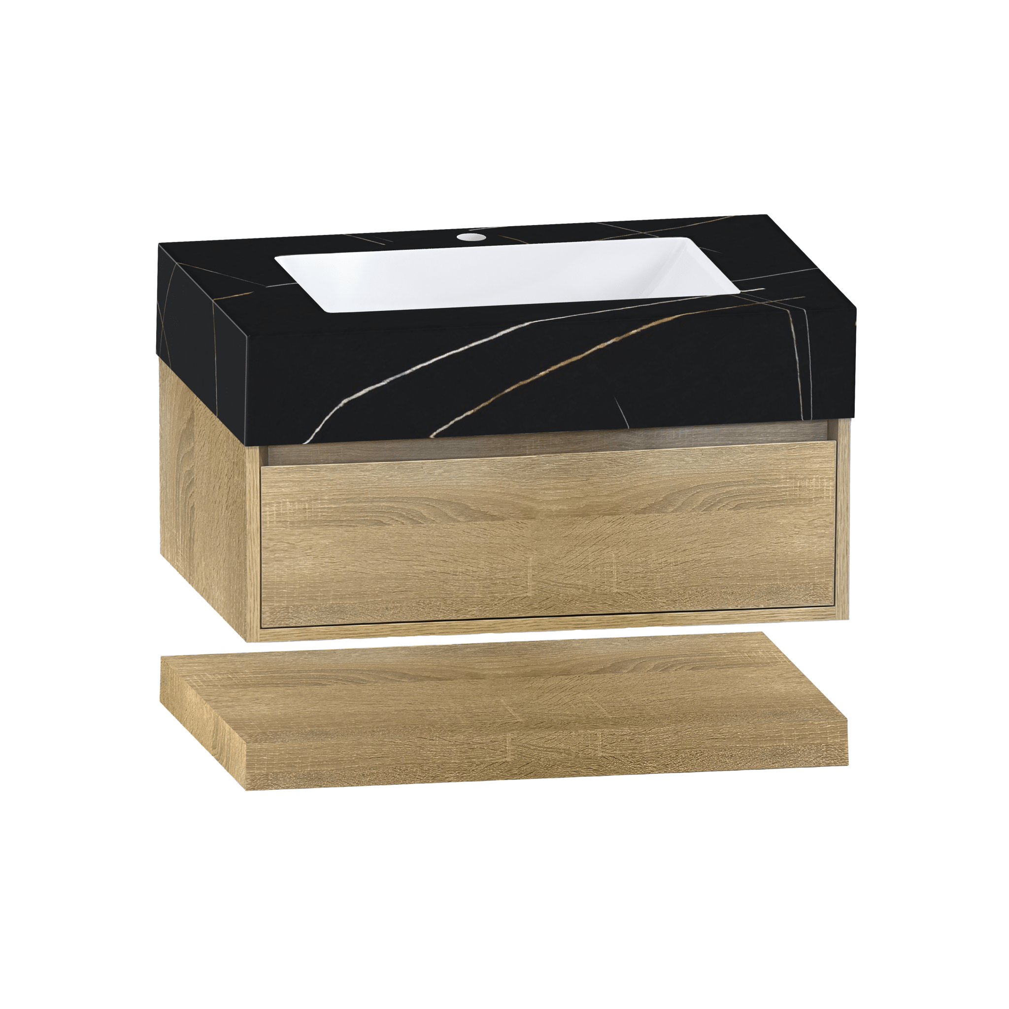 32" Sintered Stone Top with Hotel - Style Floating Bathroom Vanity - VanityBlack Marquina Gold Veins